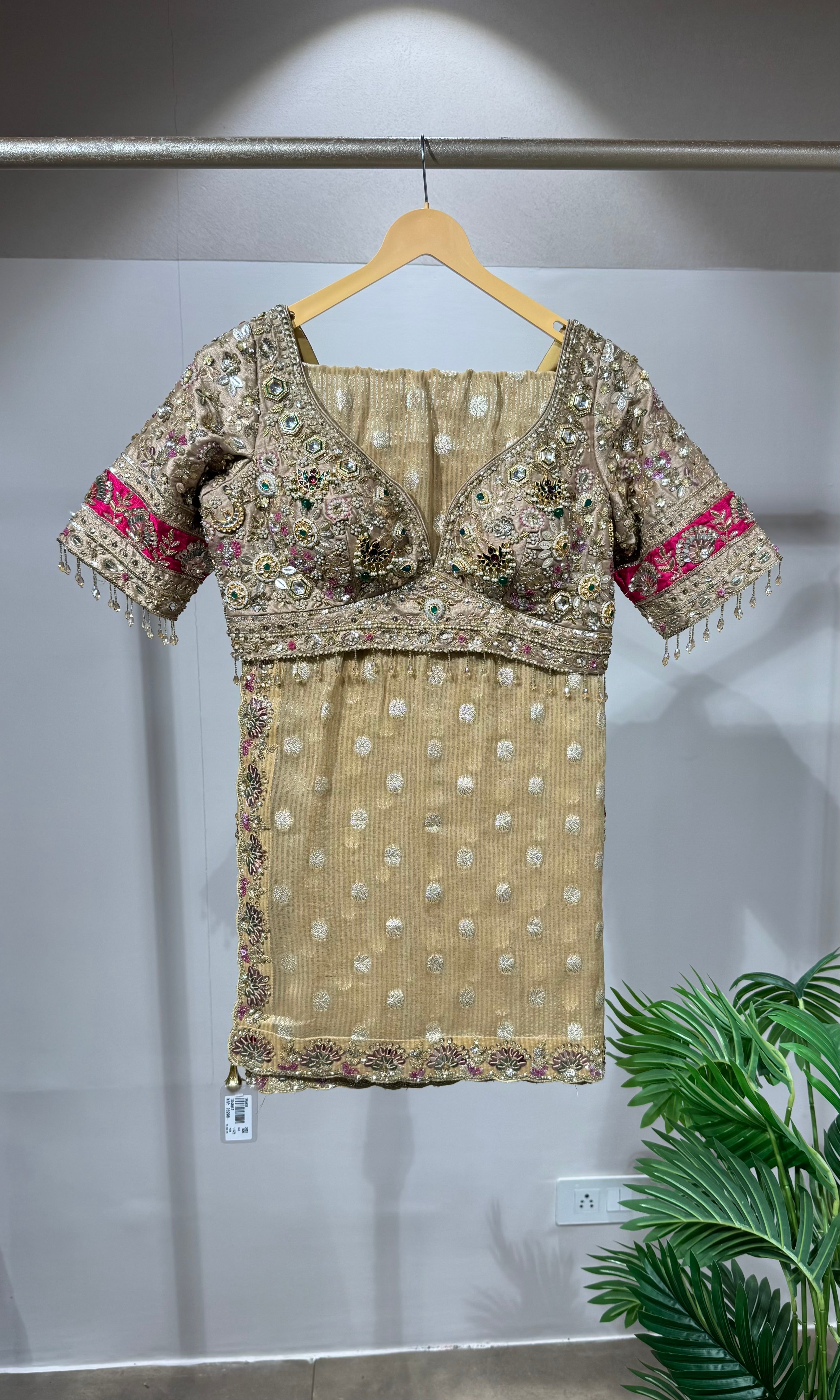 Golden Tissue Saree with Embellished Blouse