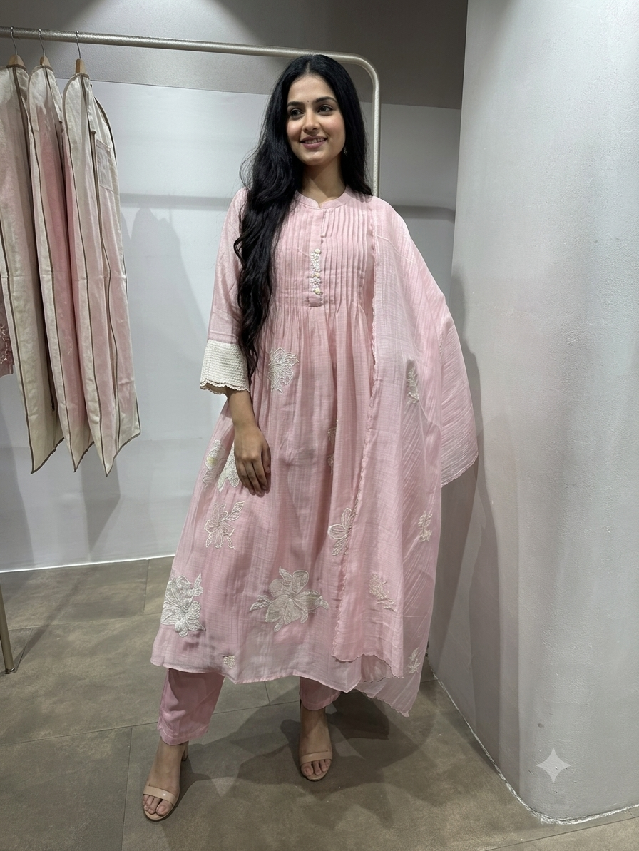 Blush Pink Embroidered Kurta Set with Dupatta
