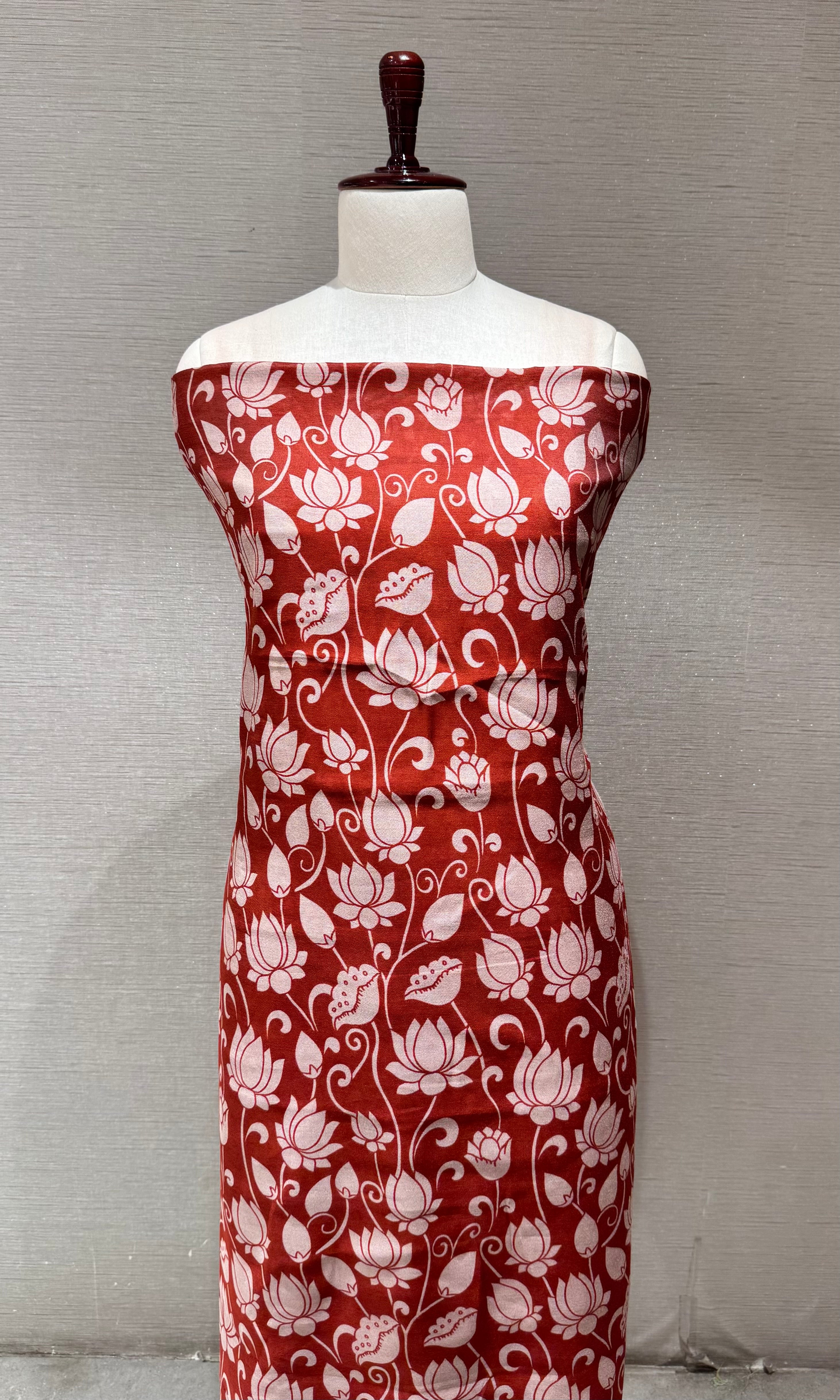 Maroon cotton Floral block print dress material