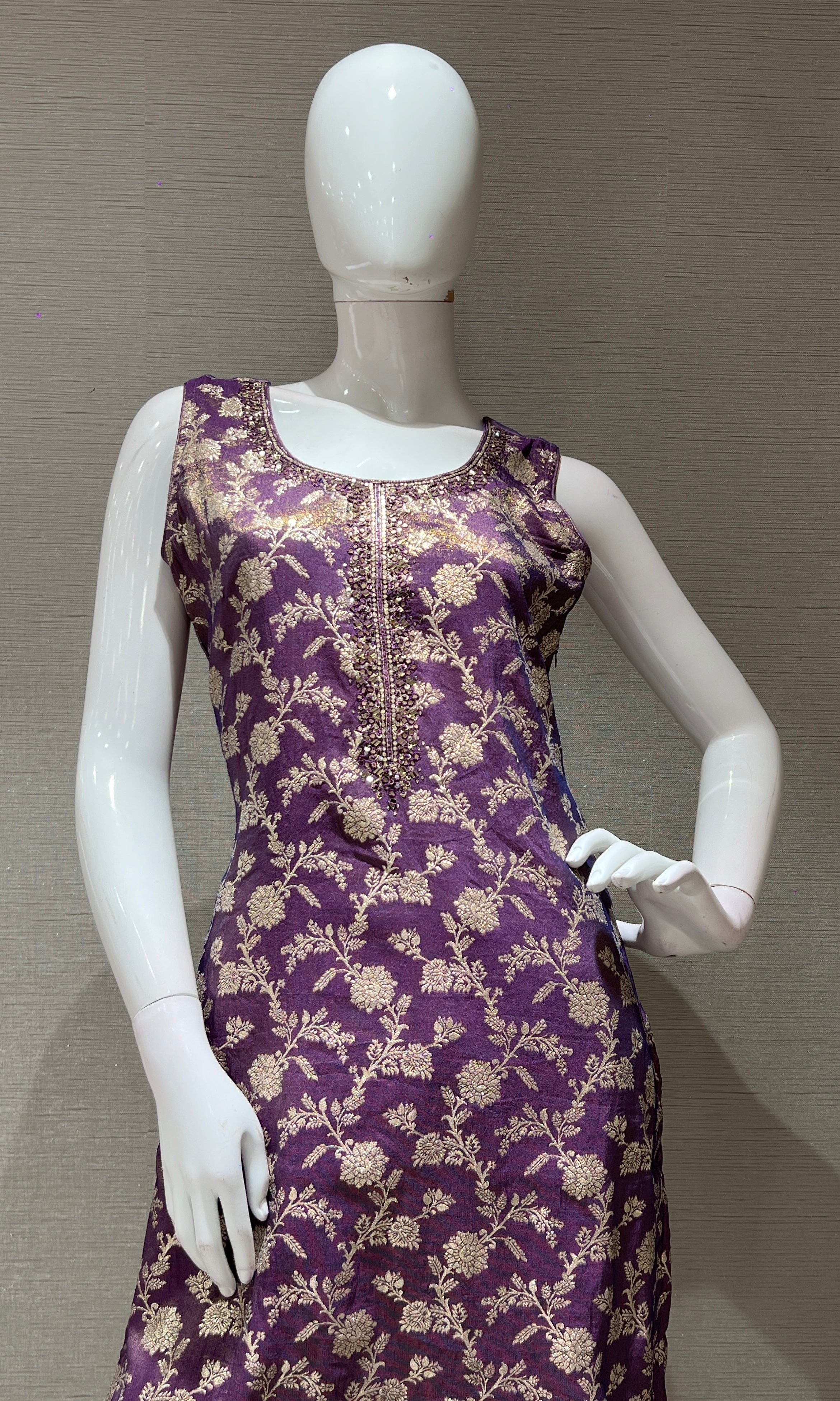 Light purple golden banarasi kurta set