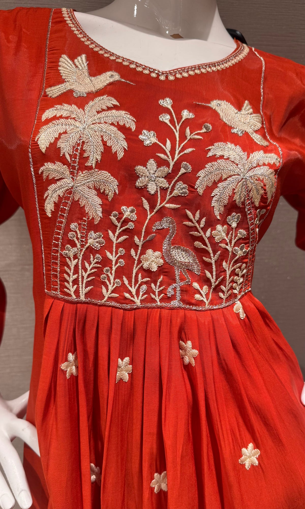 Rust Mul chanderi embroidered kurta set with dupatta