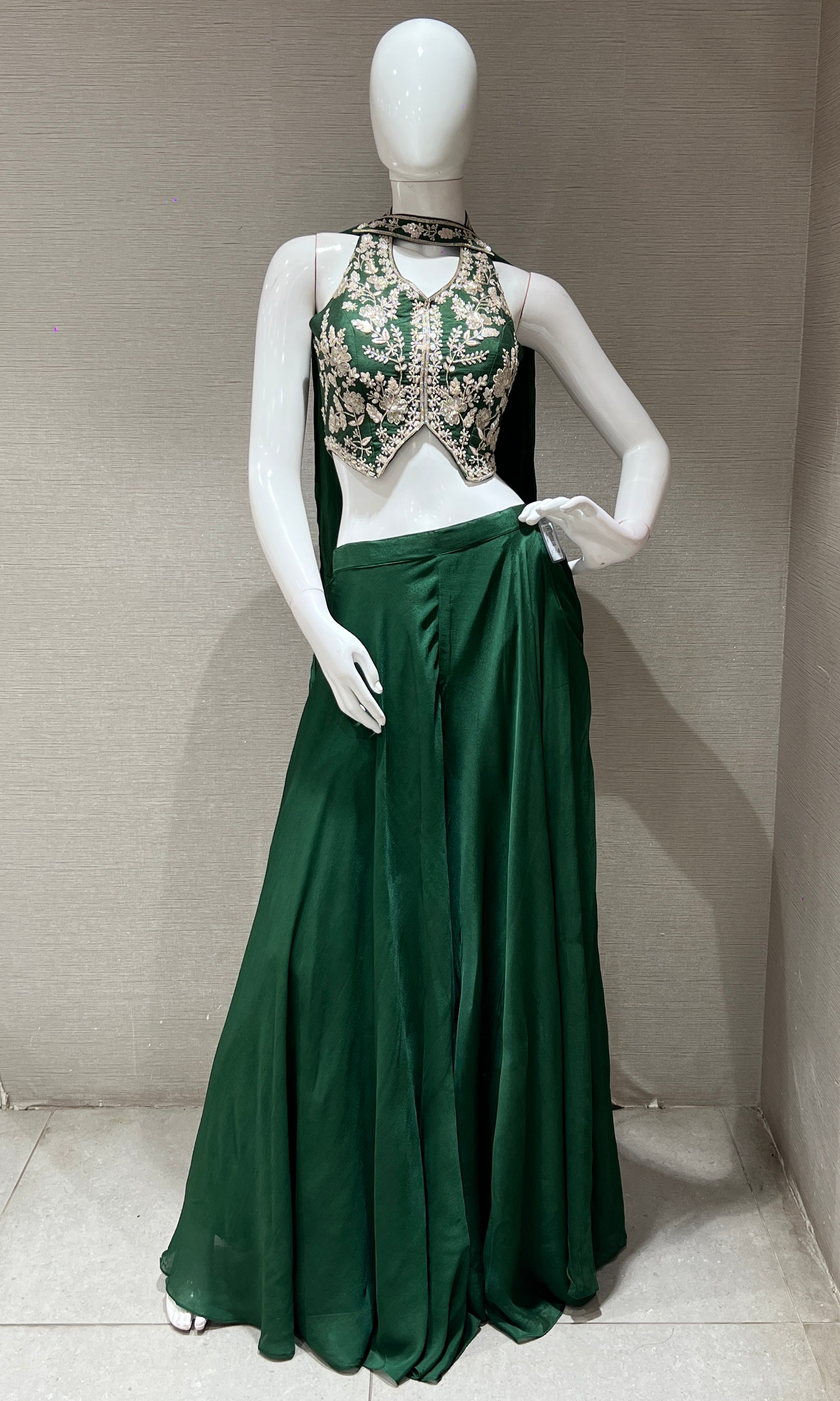 Green and Gold Halter Neck Palazzo set