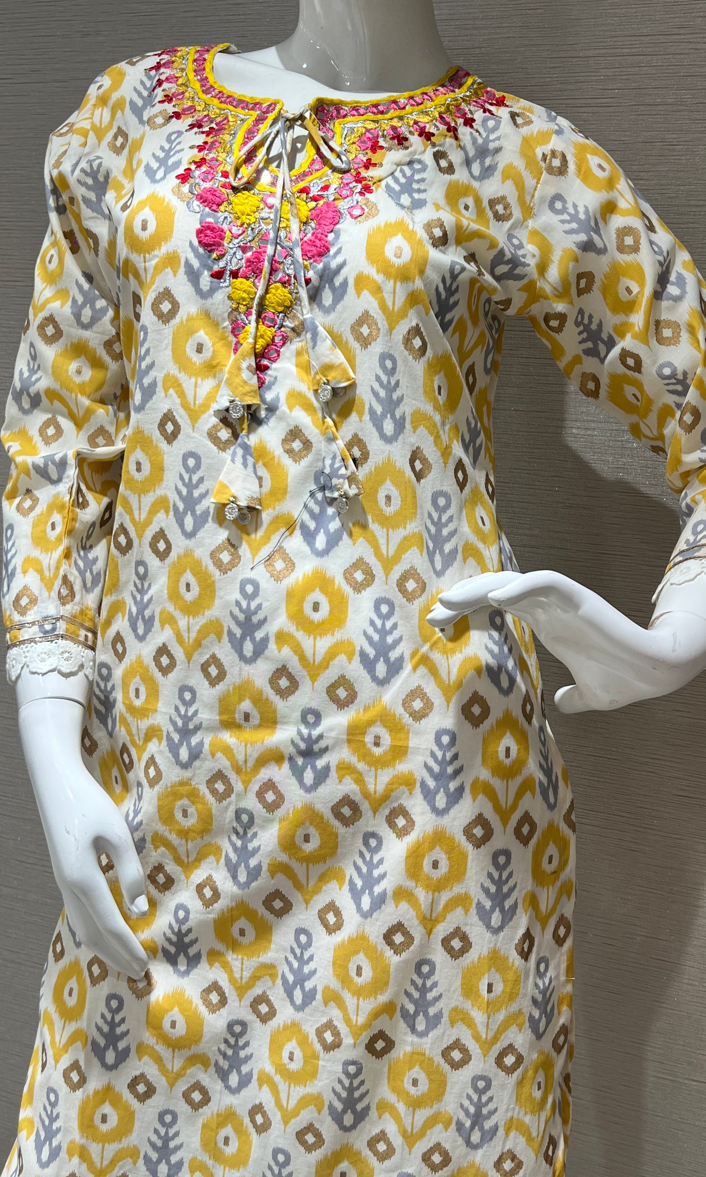 yellow flower printed kurta set 3223
