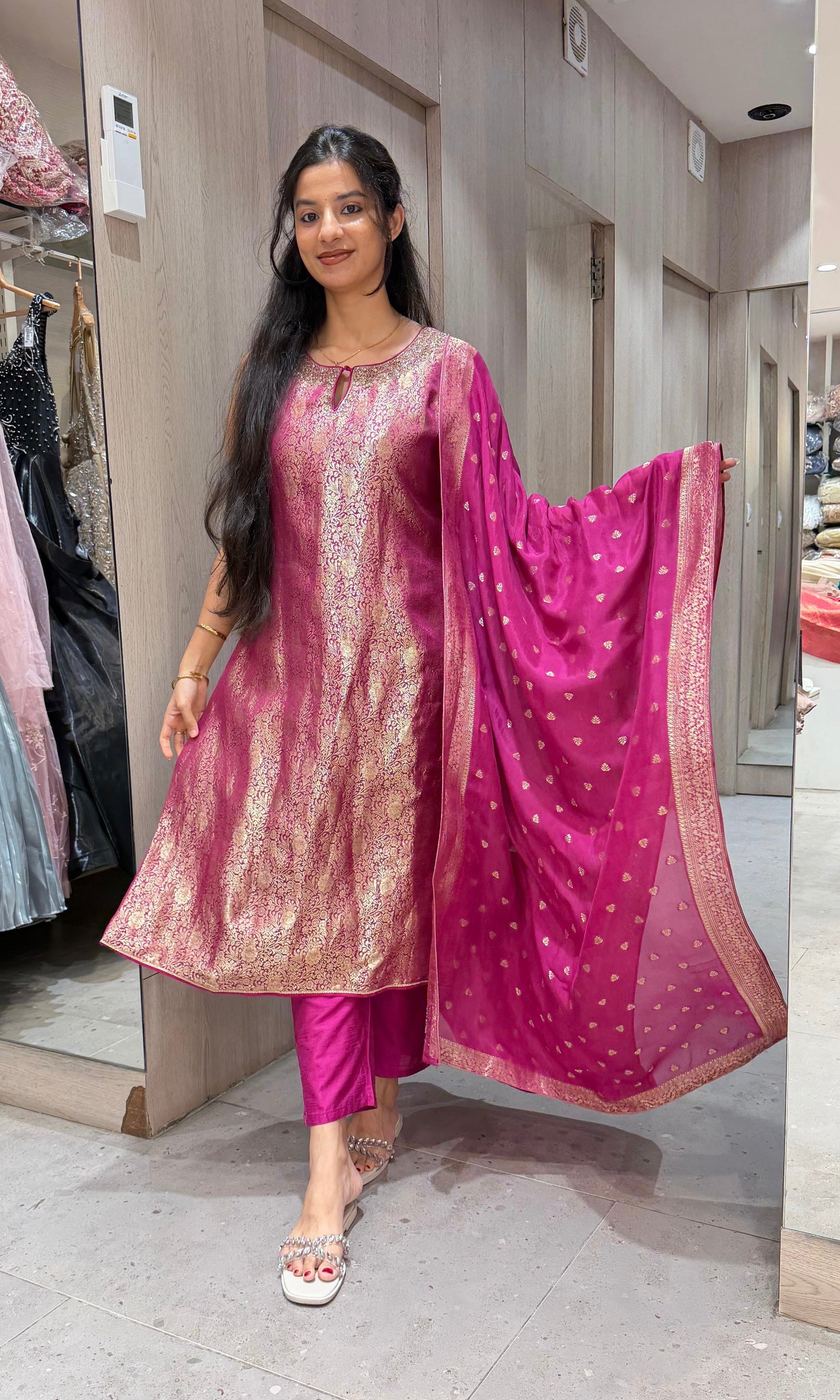 Violet Banarasi ethnic kurta set