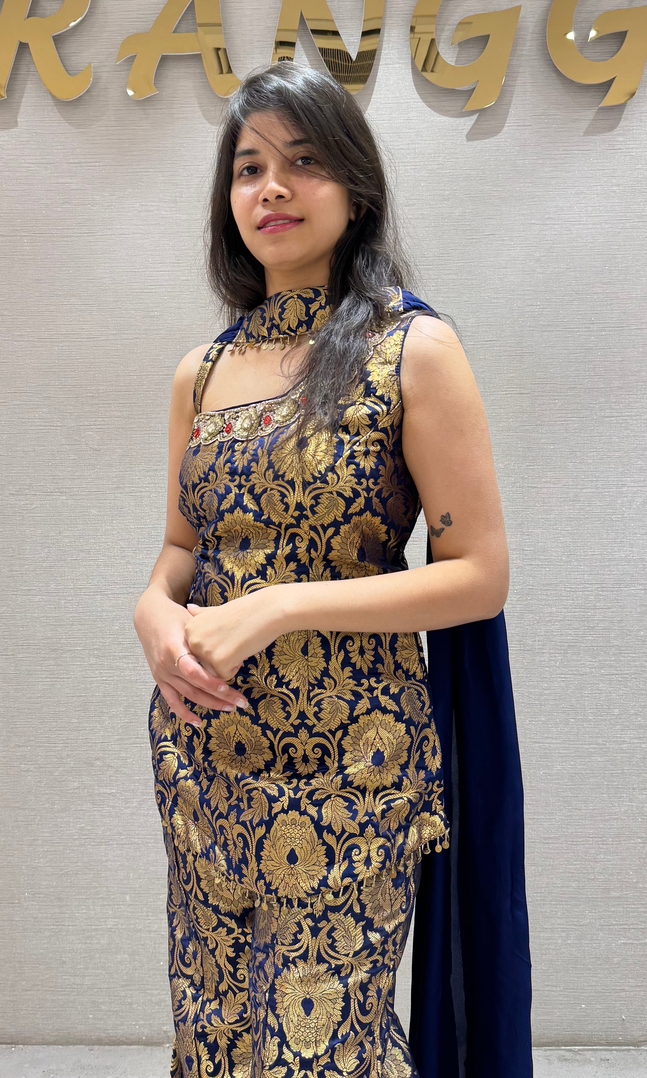 Navy blue GOLDEN FLORALS PALAZZO SET