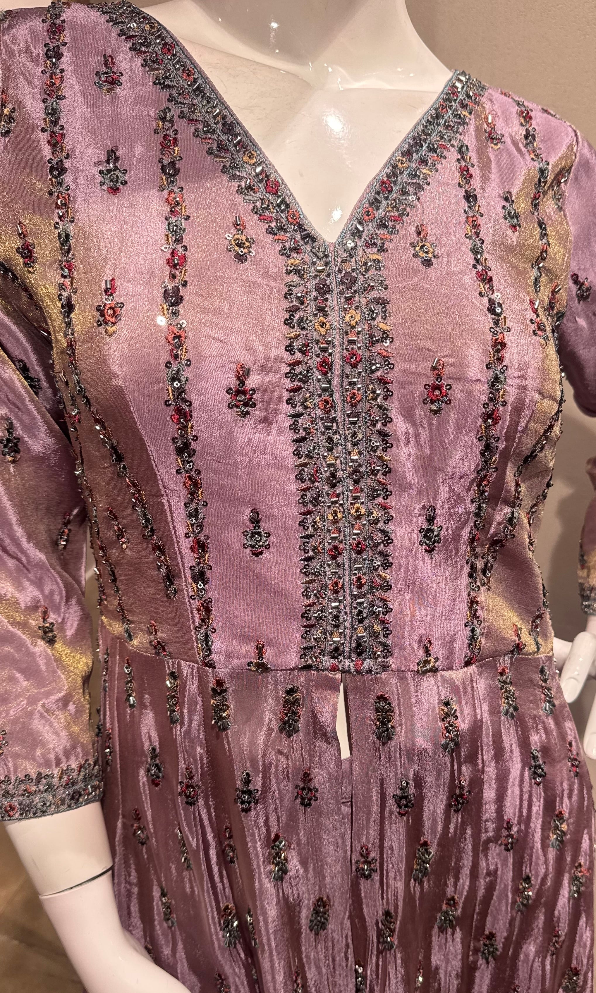LIGHT Purple Chinon Silk Embroidered Palazzo Set