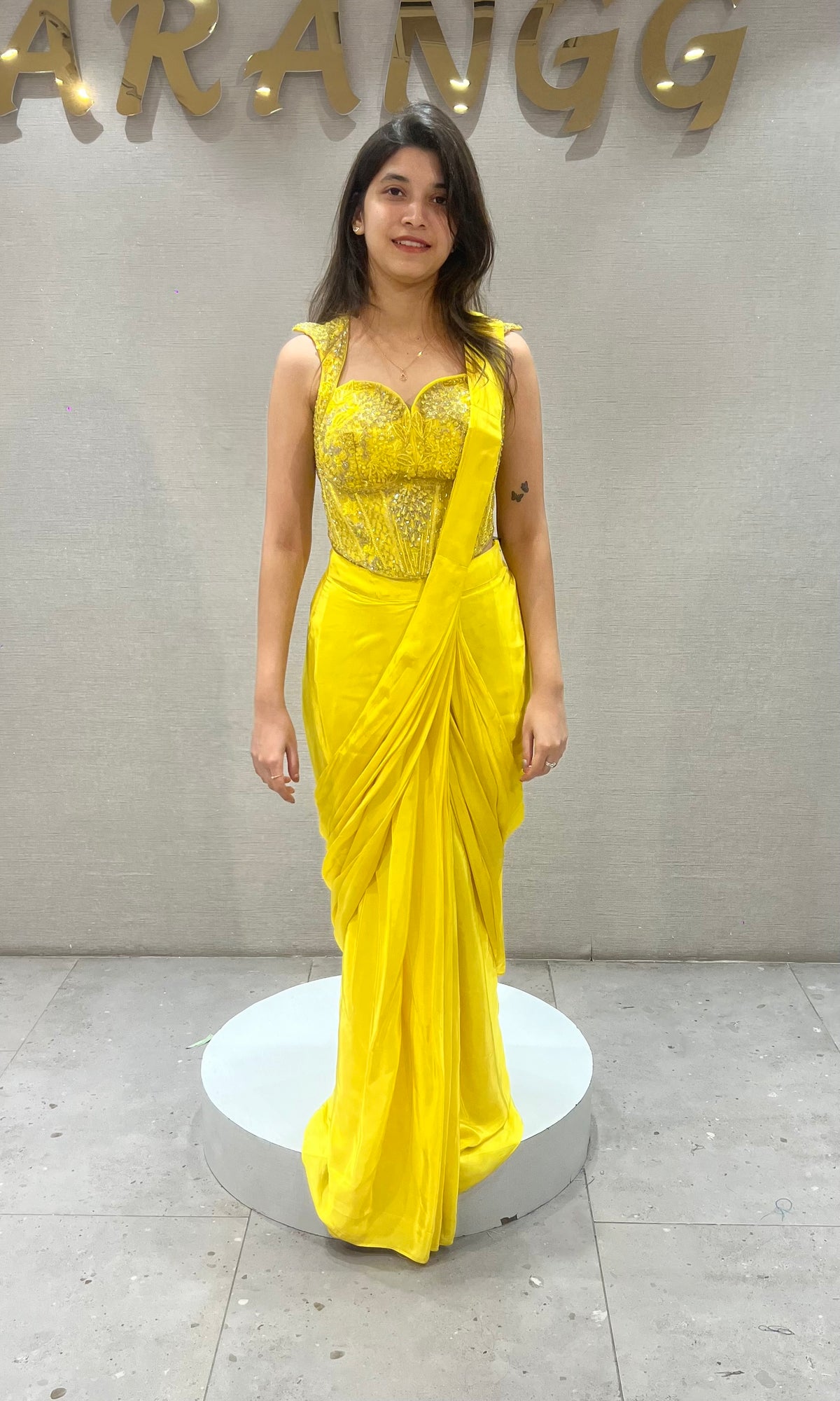 Bright Yellow Silk Saree with Embellished Blouse