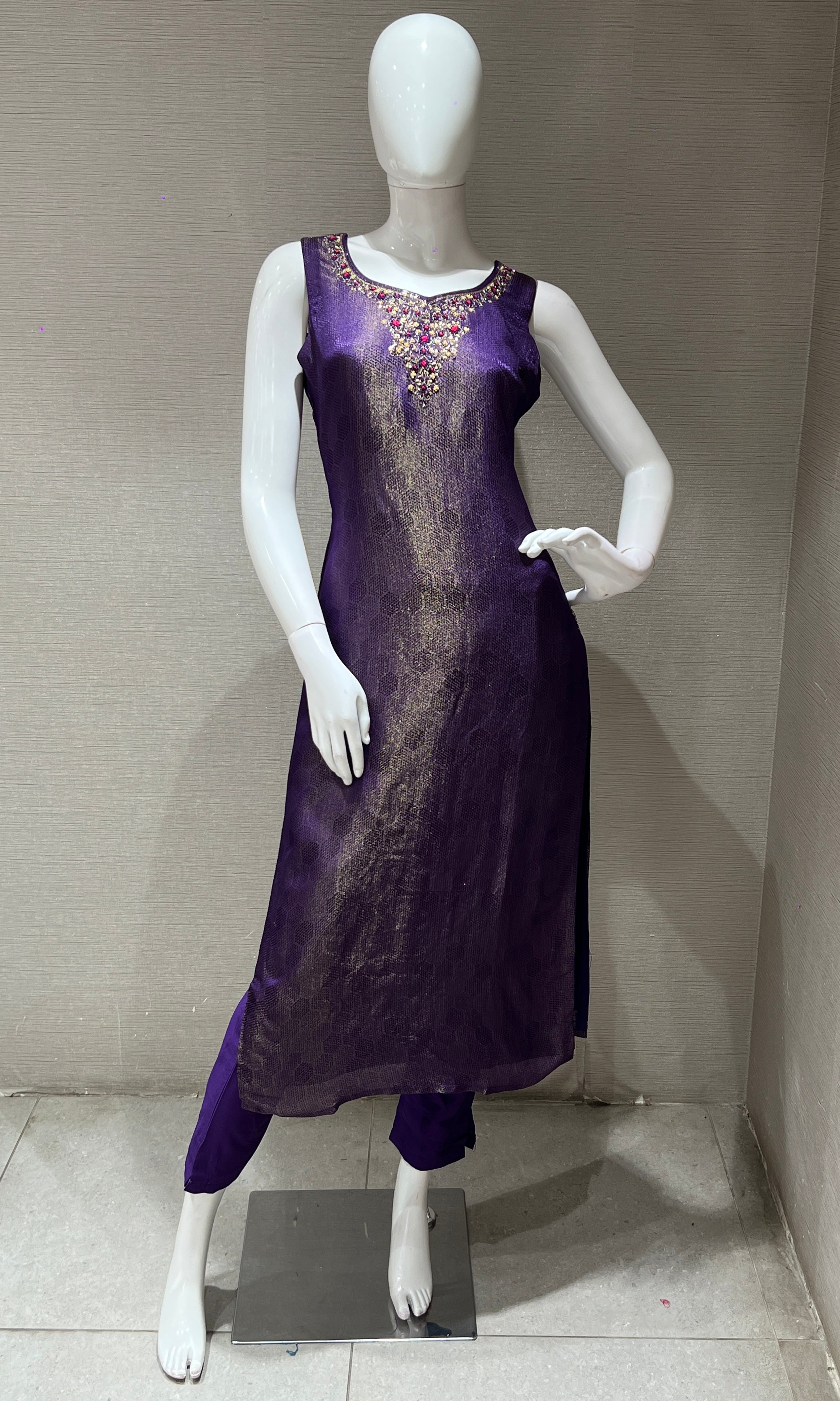 purple Embroidered Banarasi kurta set