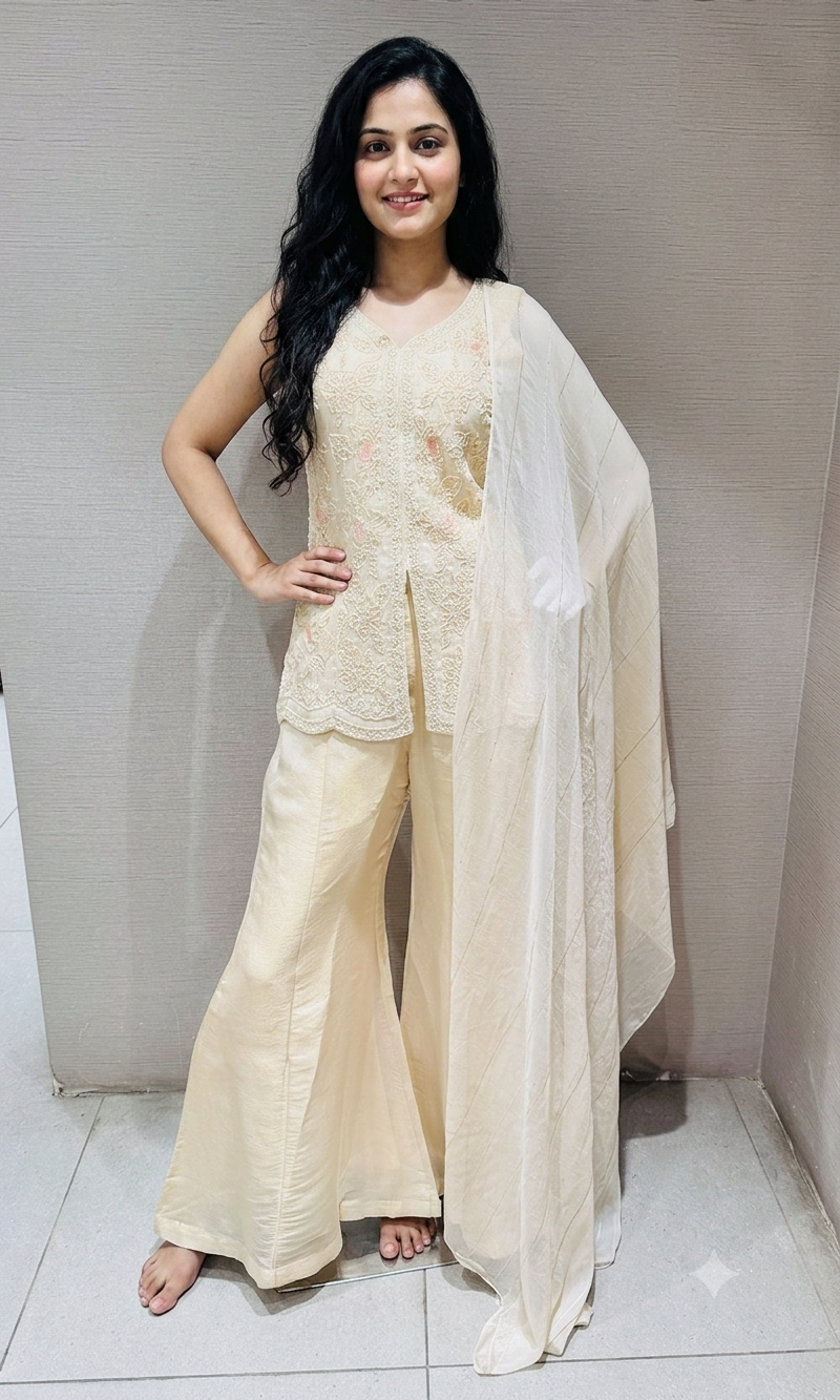 IVORY Georgette peplum Palazzo set