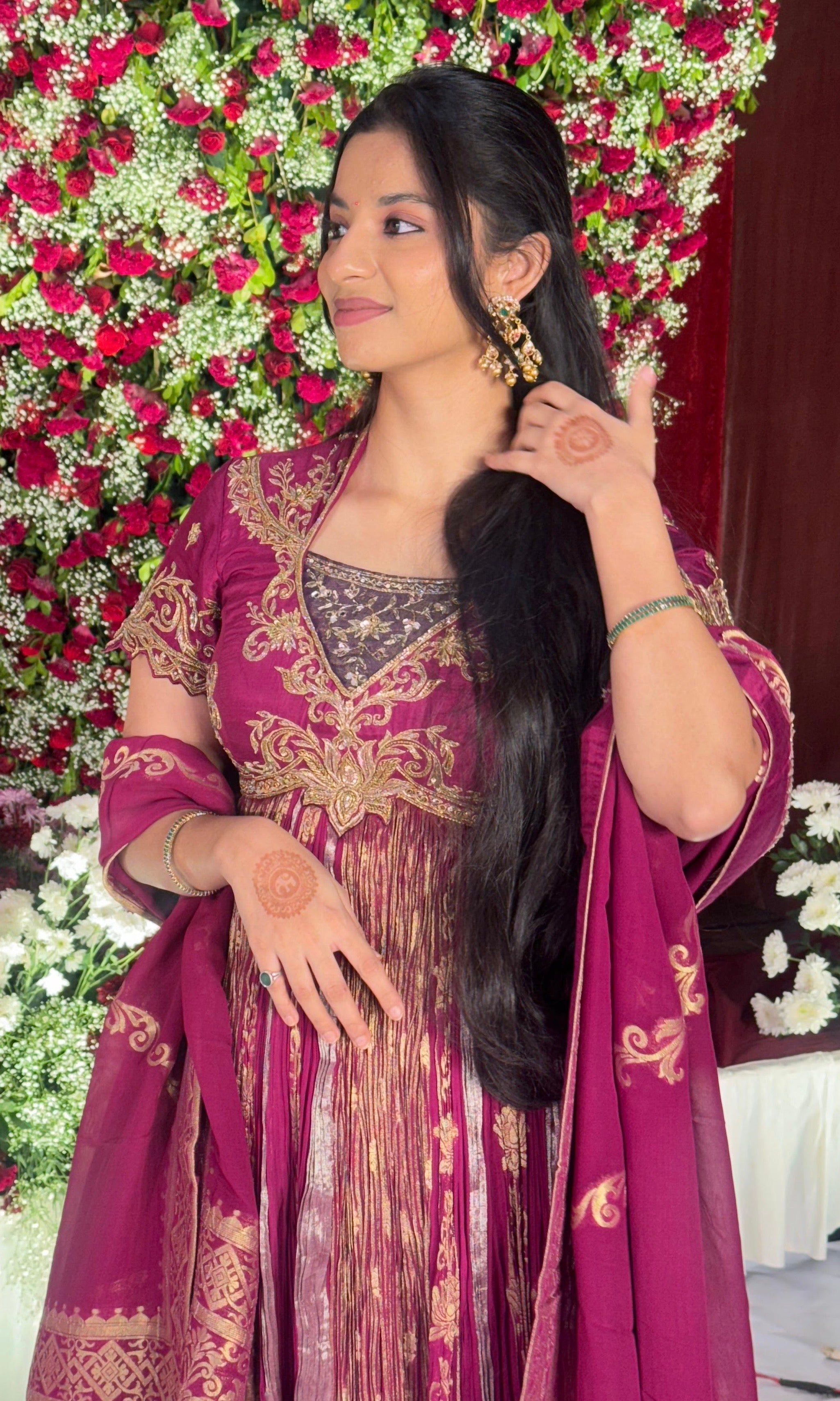 Magenta pink Banarasi Anarkali