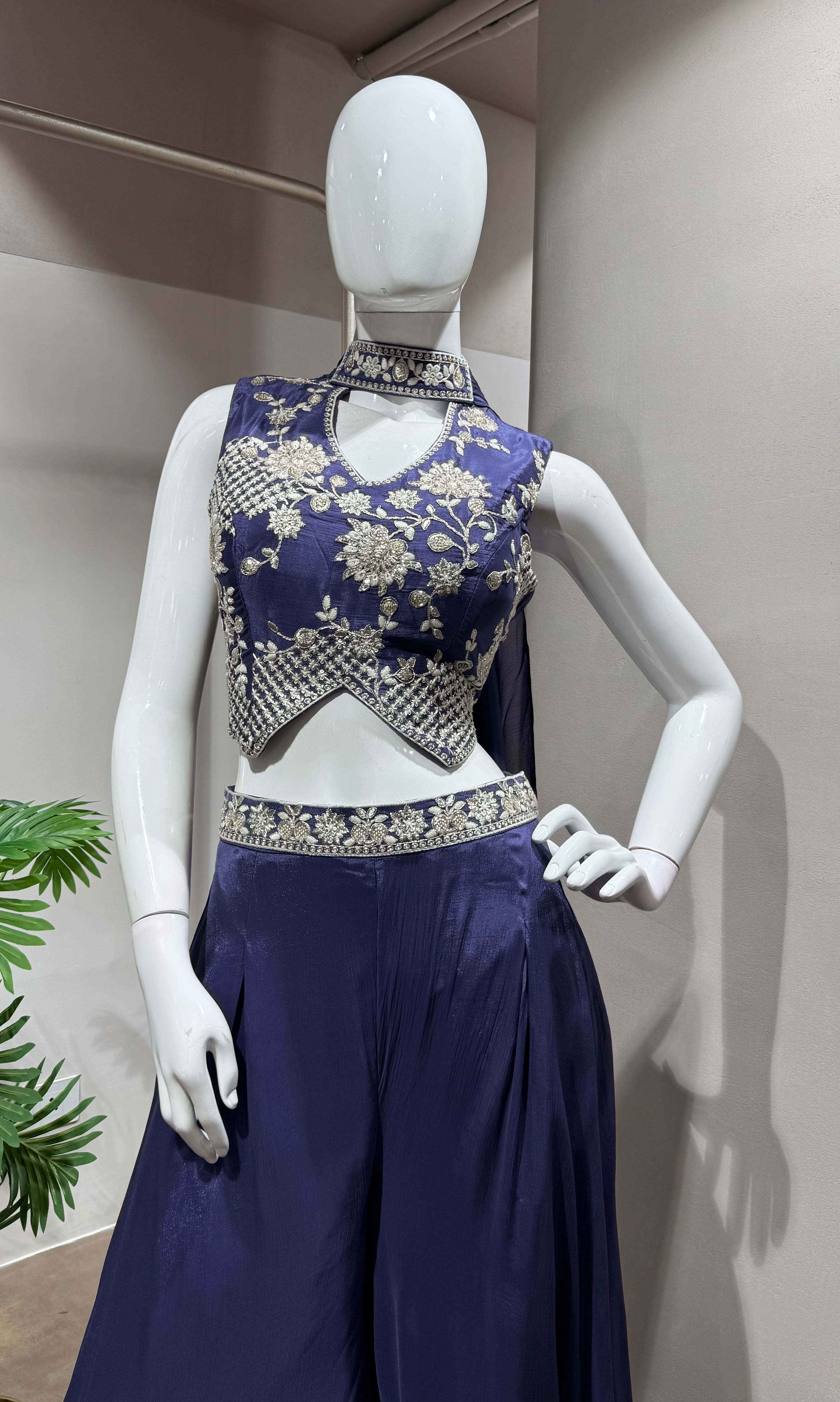 VIOLET Embroidered Crop Top WITH Palazzo Set