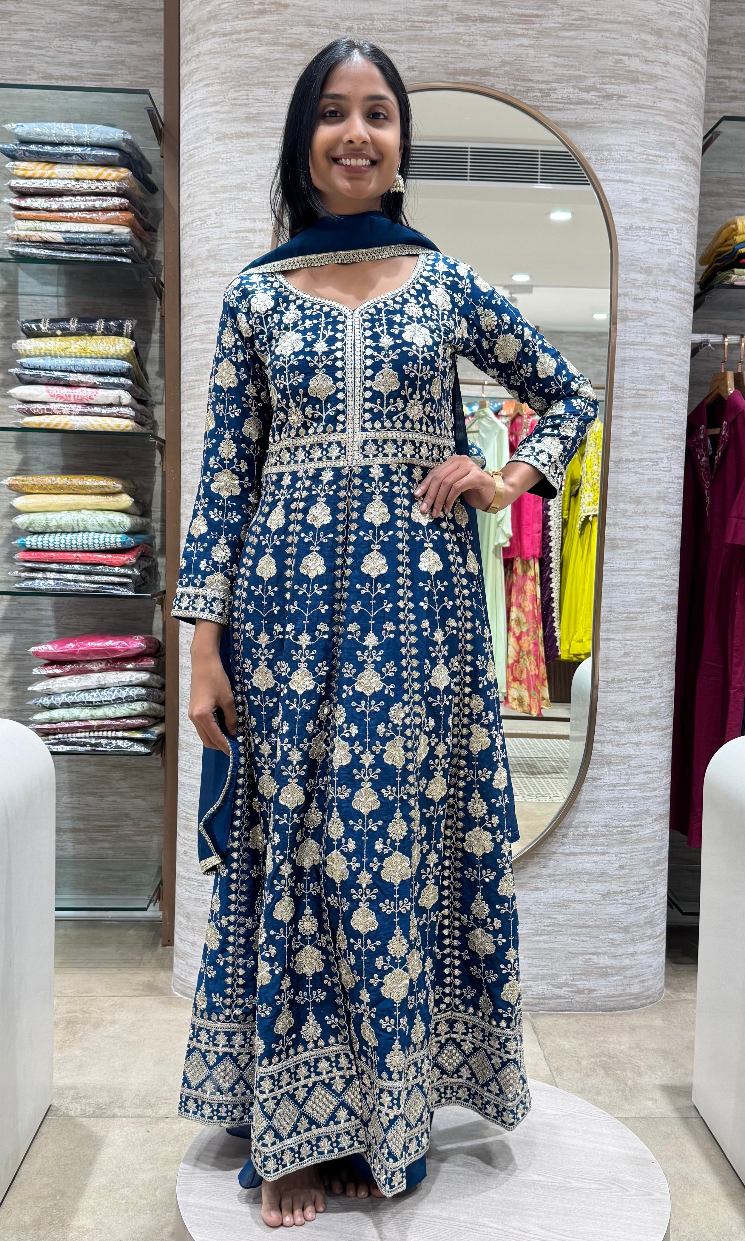 Peacock Blue EMBROIDERED ANARKALI SET