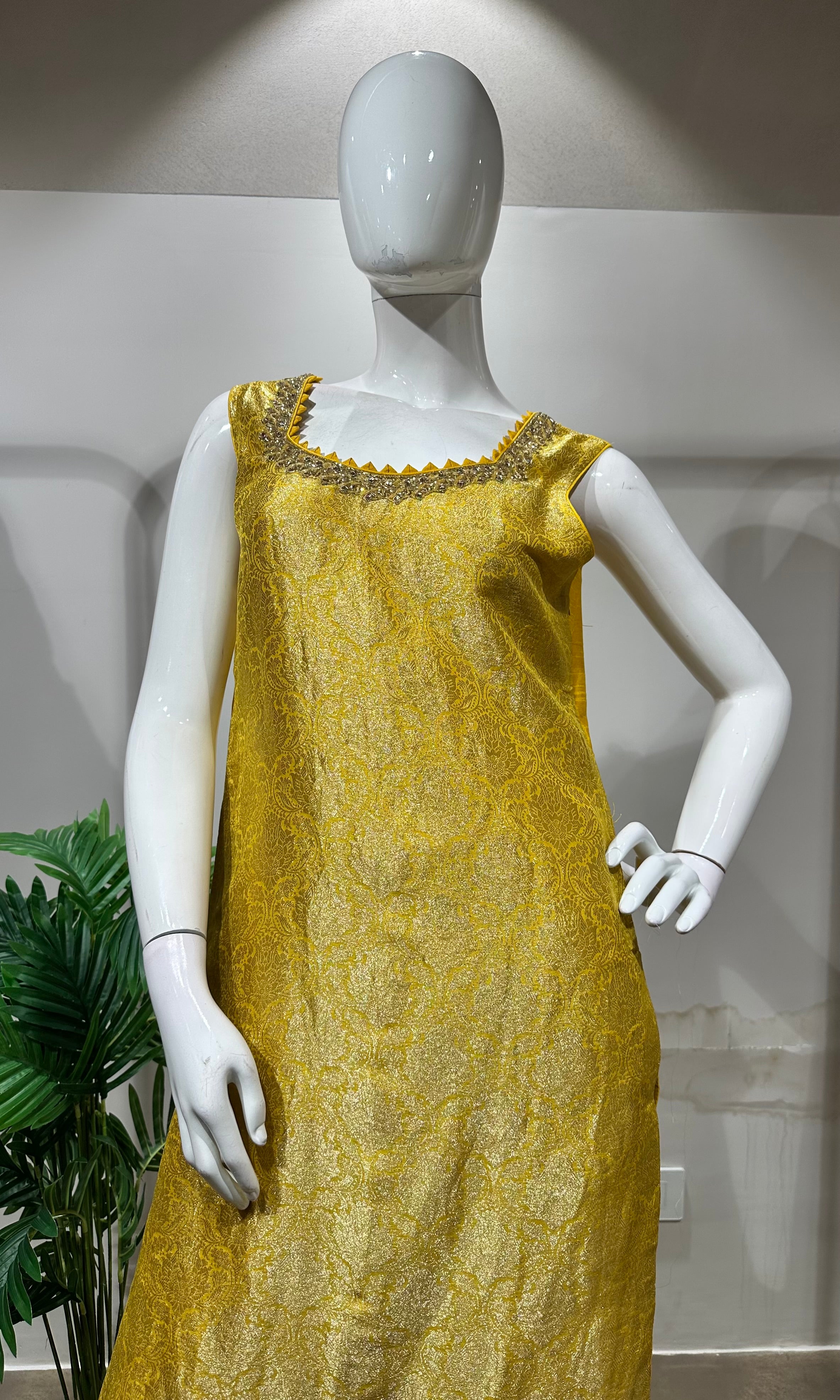 Yellow Banarasi embroidered kurta set