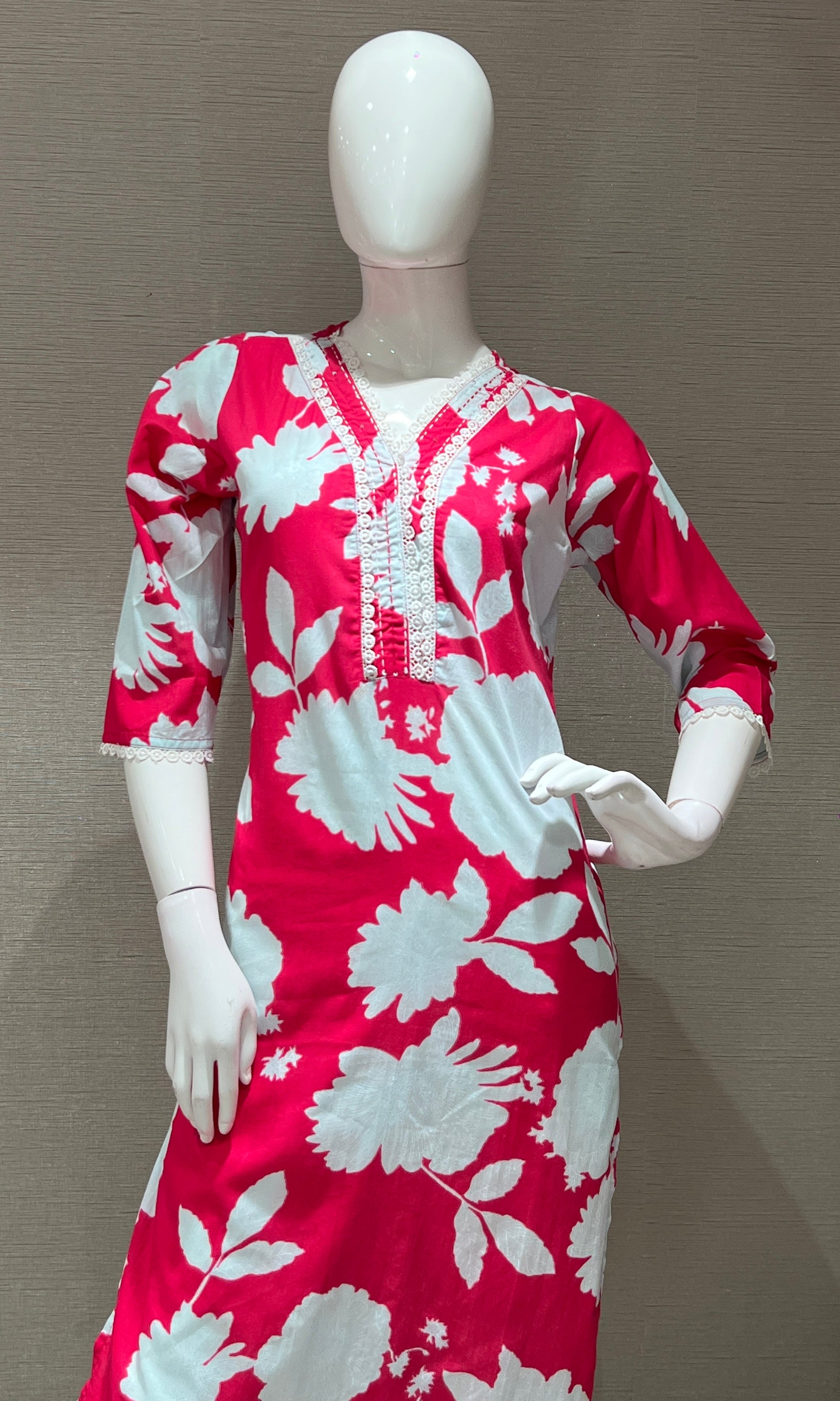 Pink AND White FLORAL Printed Kurta Set