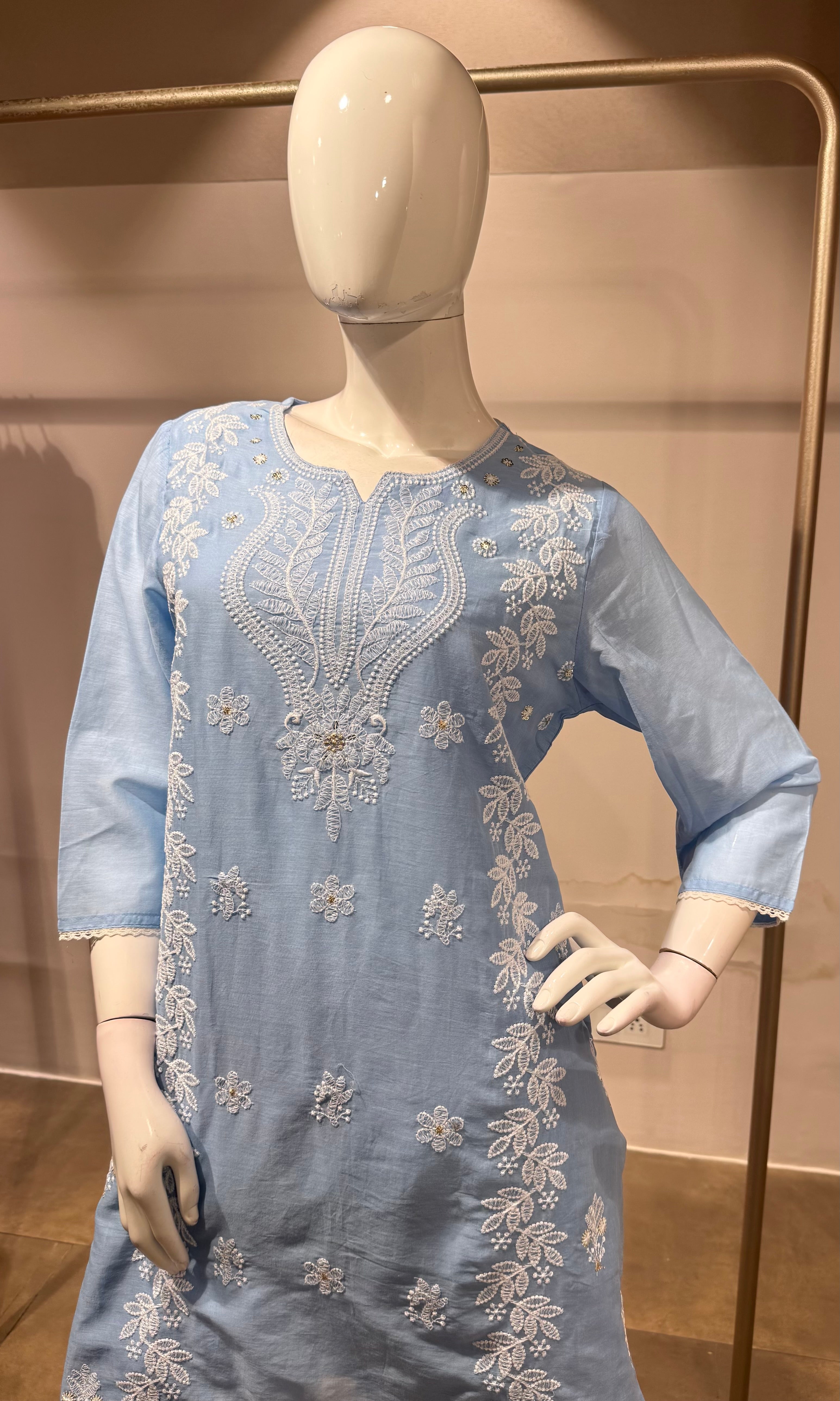 Blue Embroidered Kurta set with Dupatta