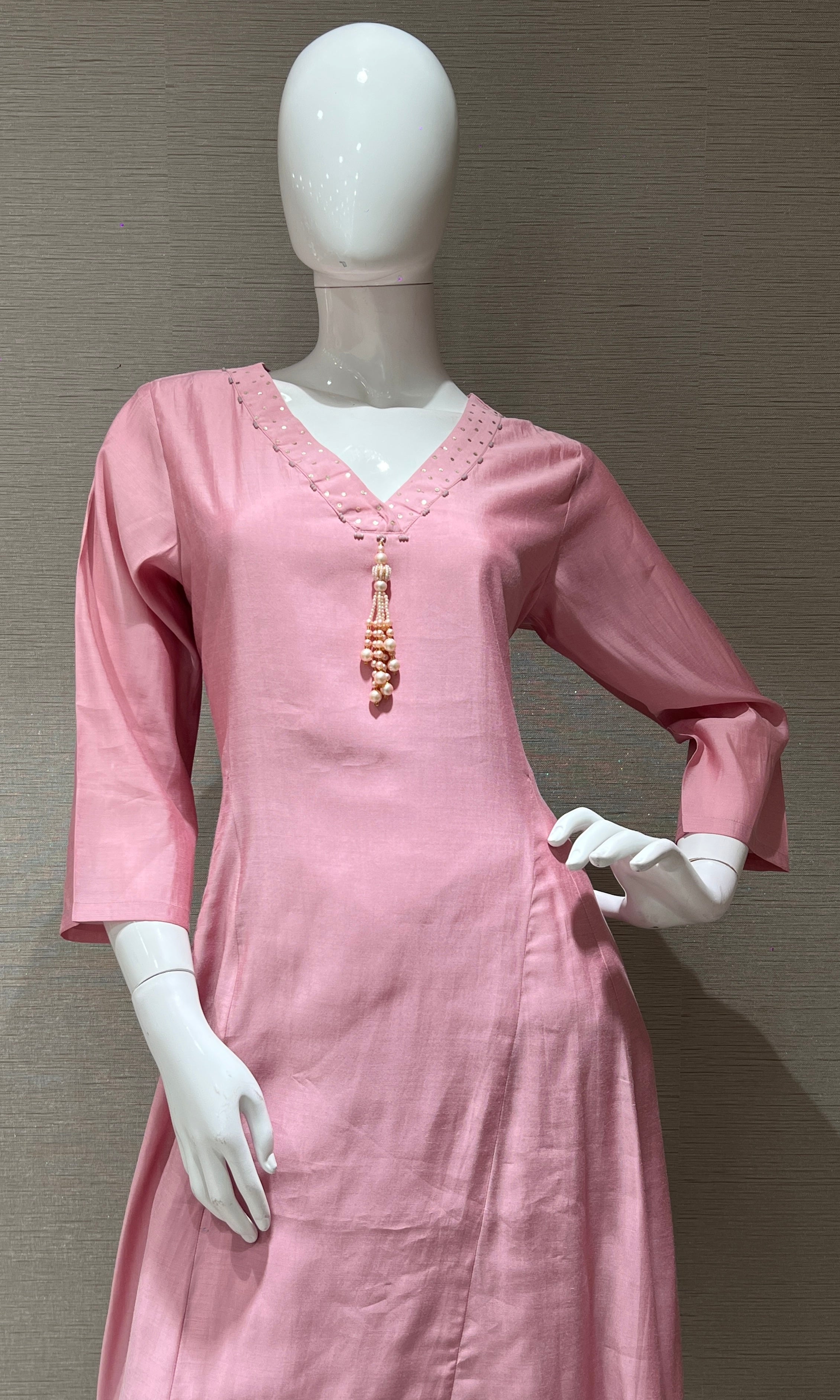 Baby pink kurta set with a floral dupatta