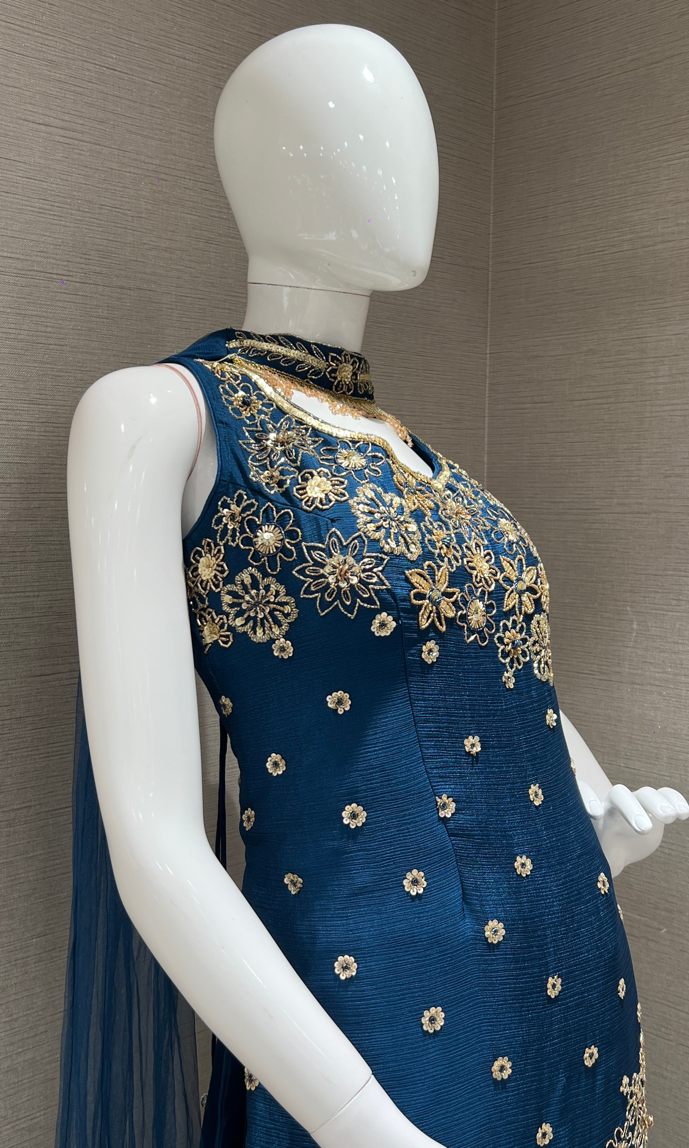 Peacock blue embroidered sharara set
