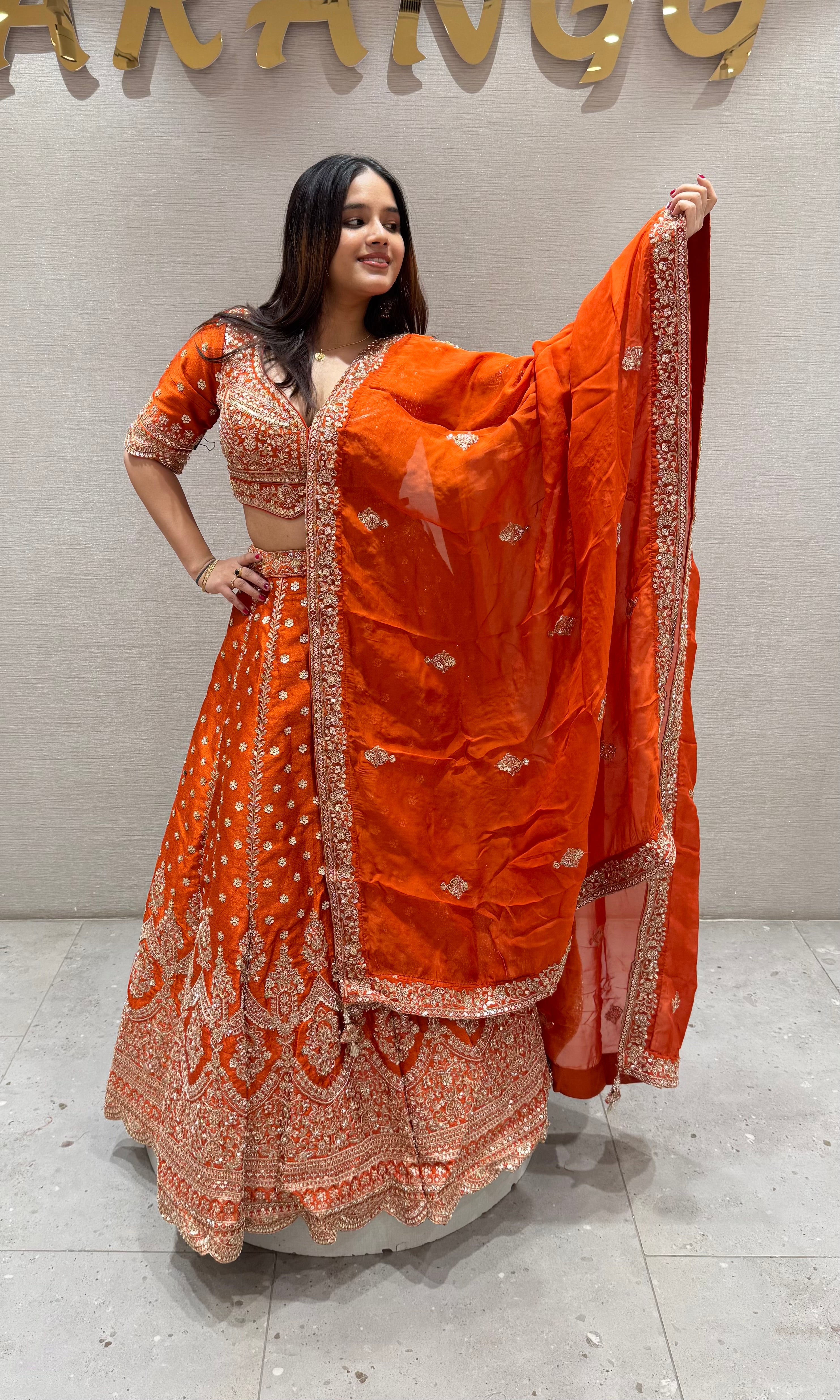 Rust orange GOLDEN EMBROIDERED Lehenga