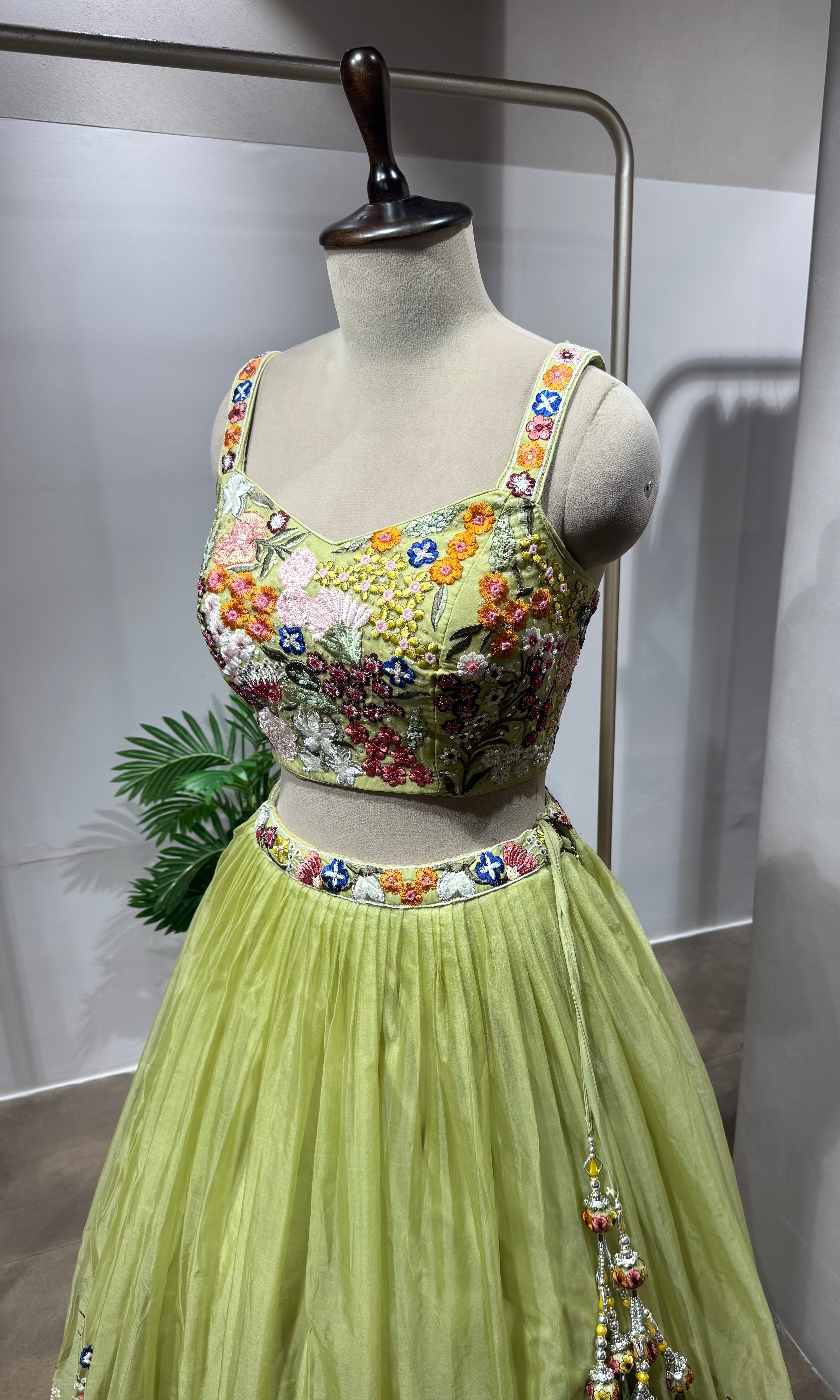 Green floral embroidered lehenga set
