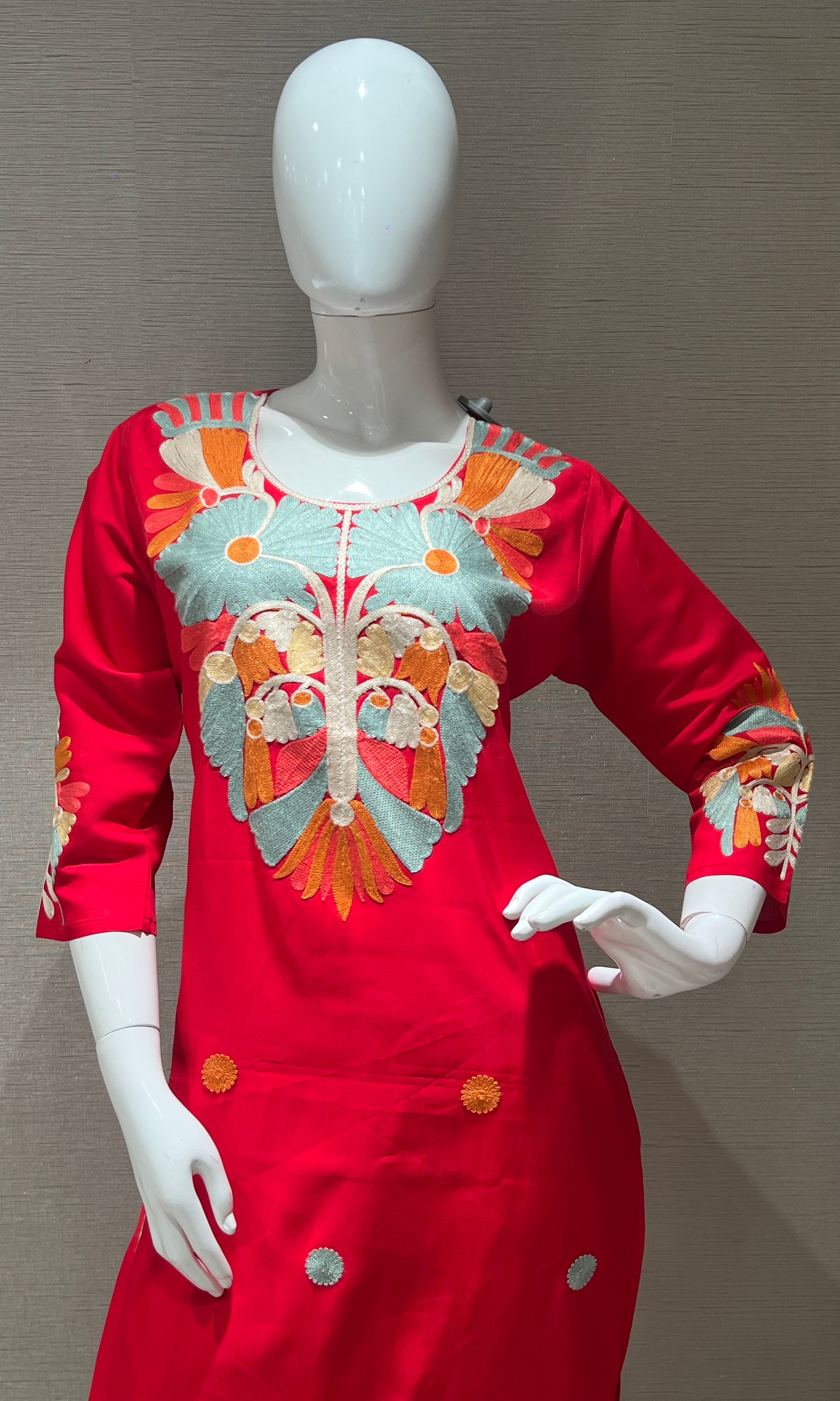 pink embroidered kurta set