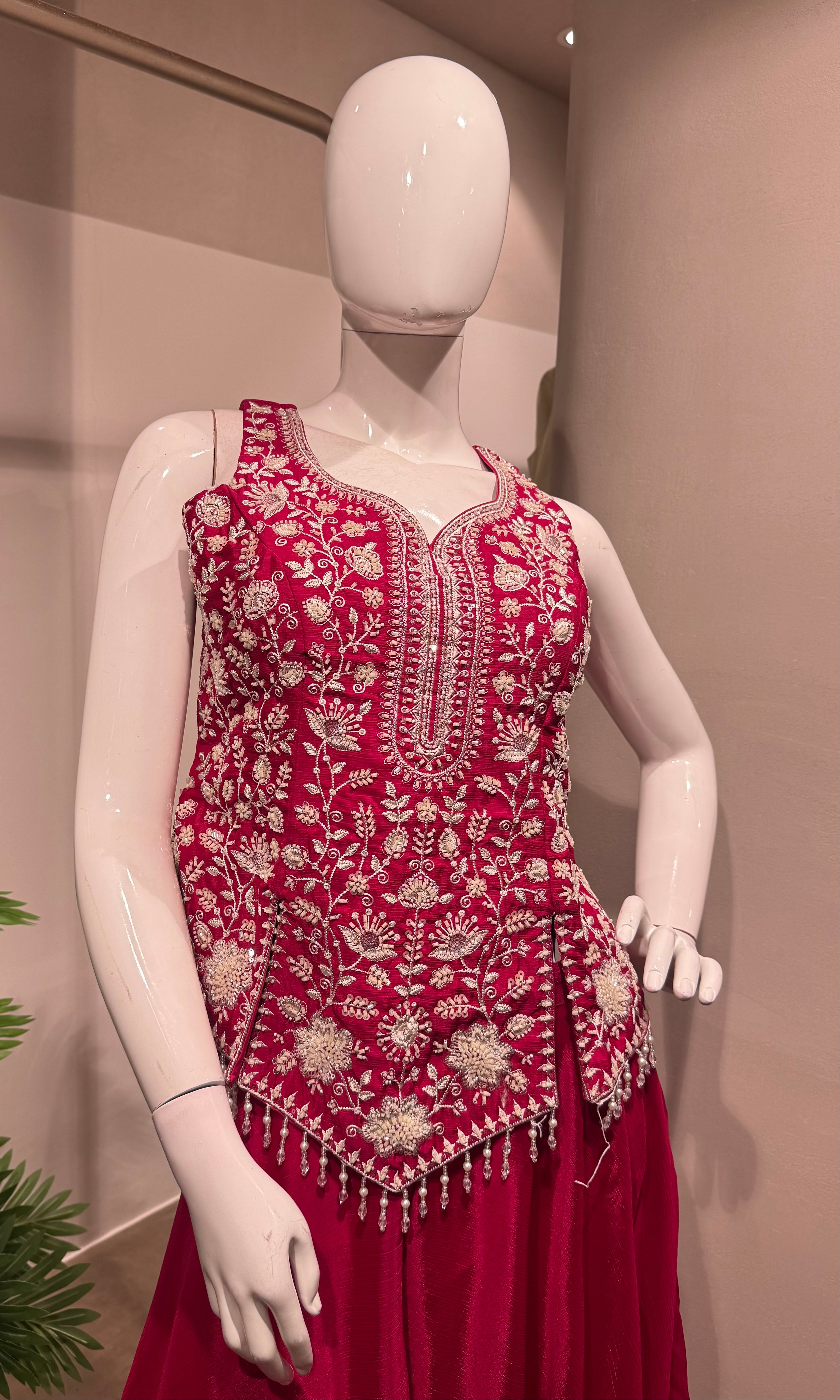 Pink Embroidered Peplum & Palazzo Set