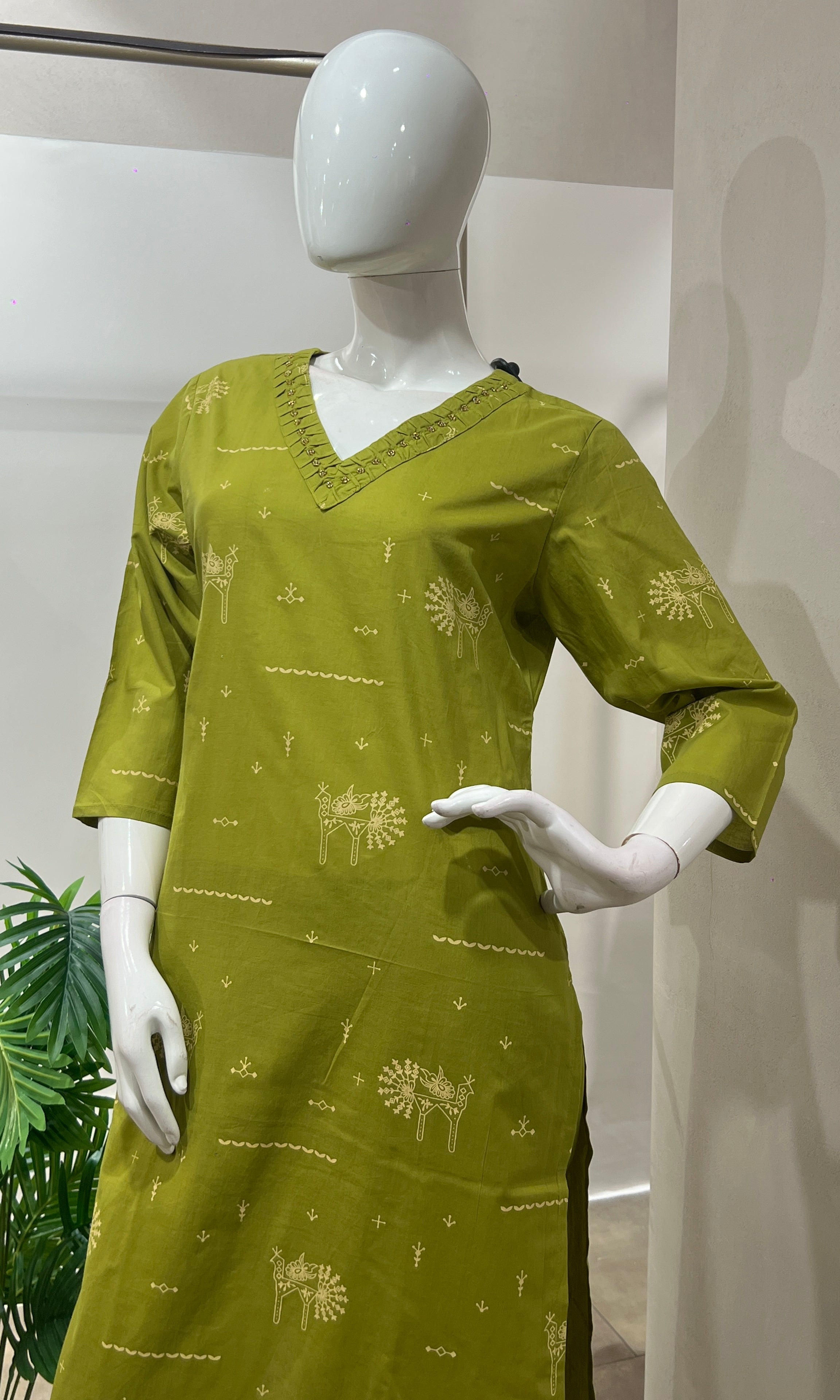 Green Ethnic Motifs Embroidered KURTA SET