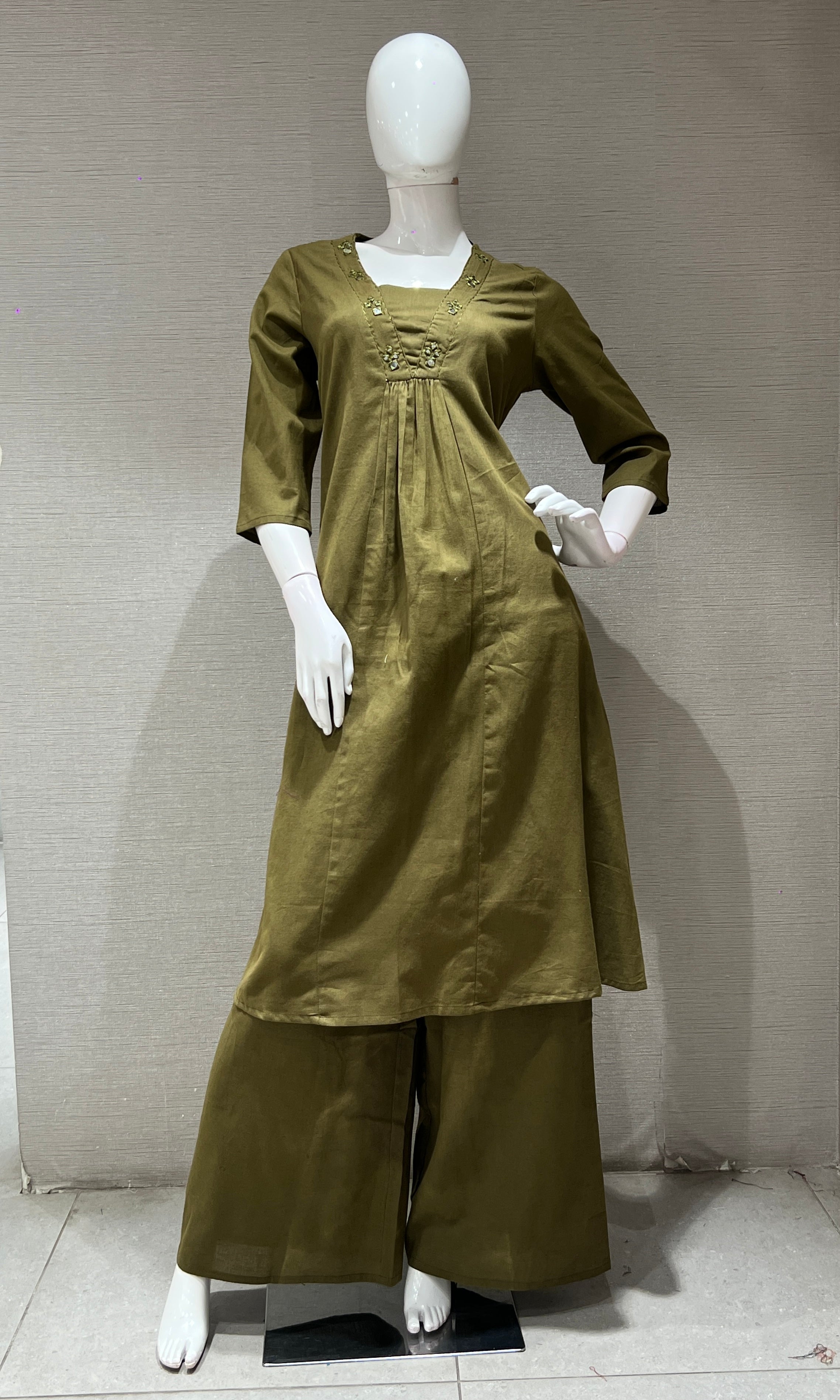 Mehandi green A LINE KURTI WITH BOTTOM