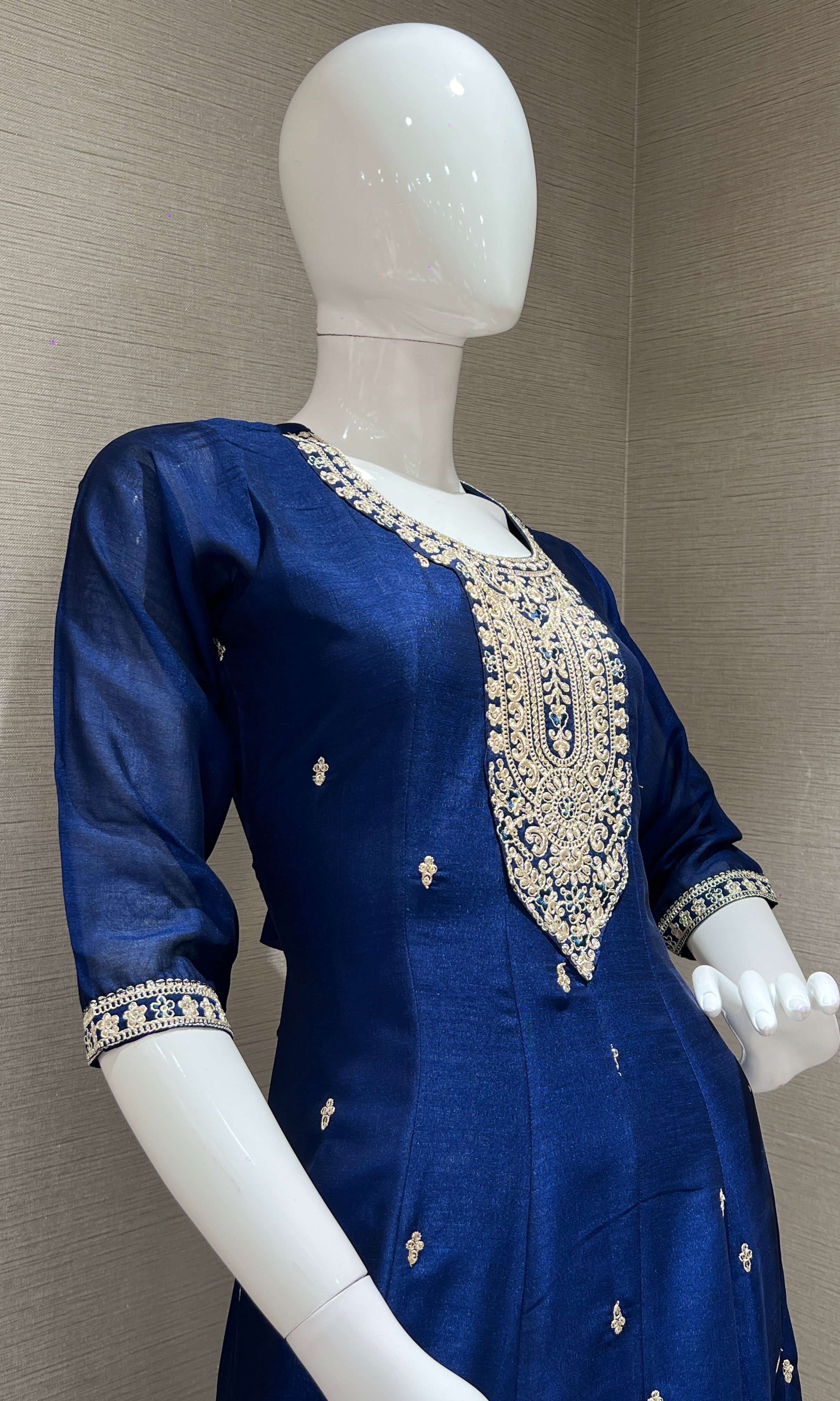 Navy blue golden embroidered kurta set