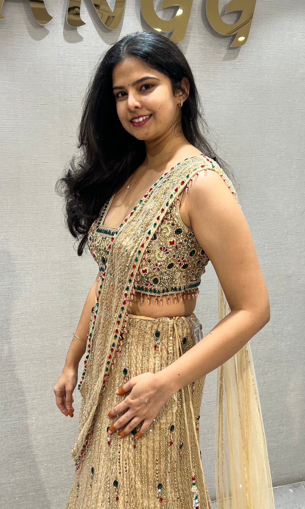 Gold Net Mermaid Lehenga with Jewel Stone & Cutdana Embroidery