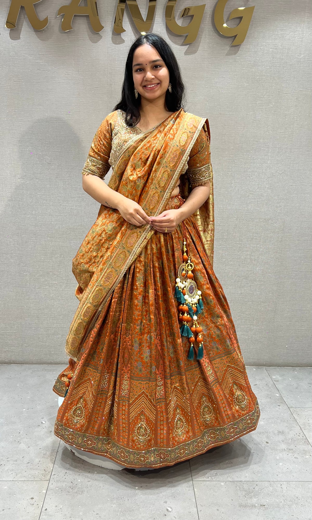 Rust Orange & Gold Embroidered Lehenga Set