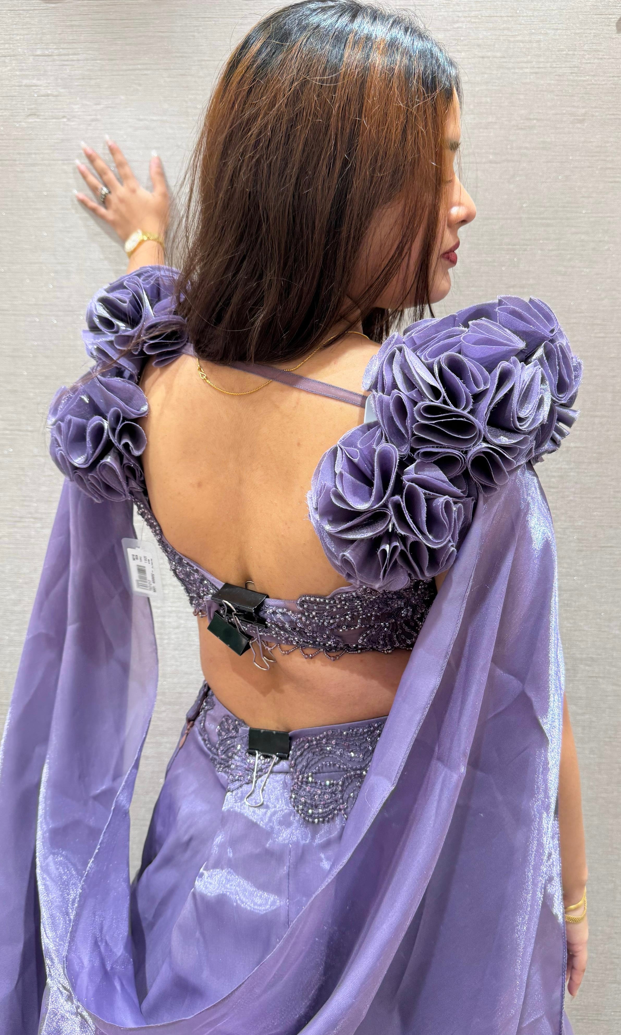 PURPLE EMBELLISHED RUFFLE LEHENGA