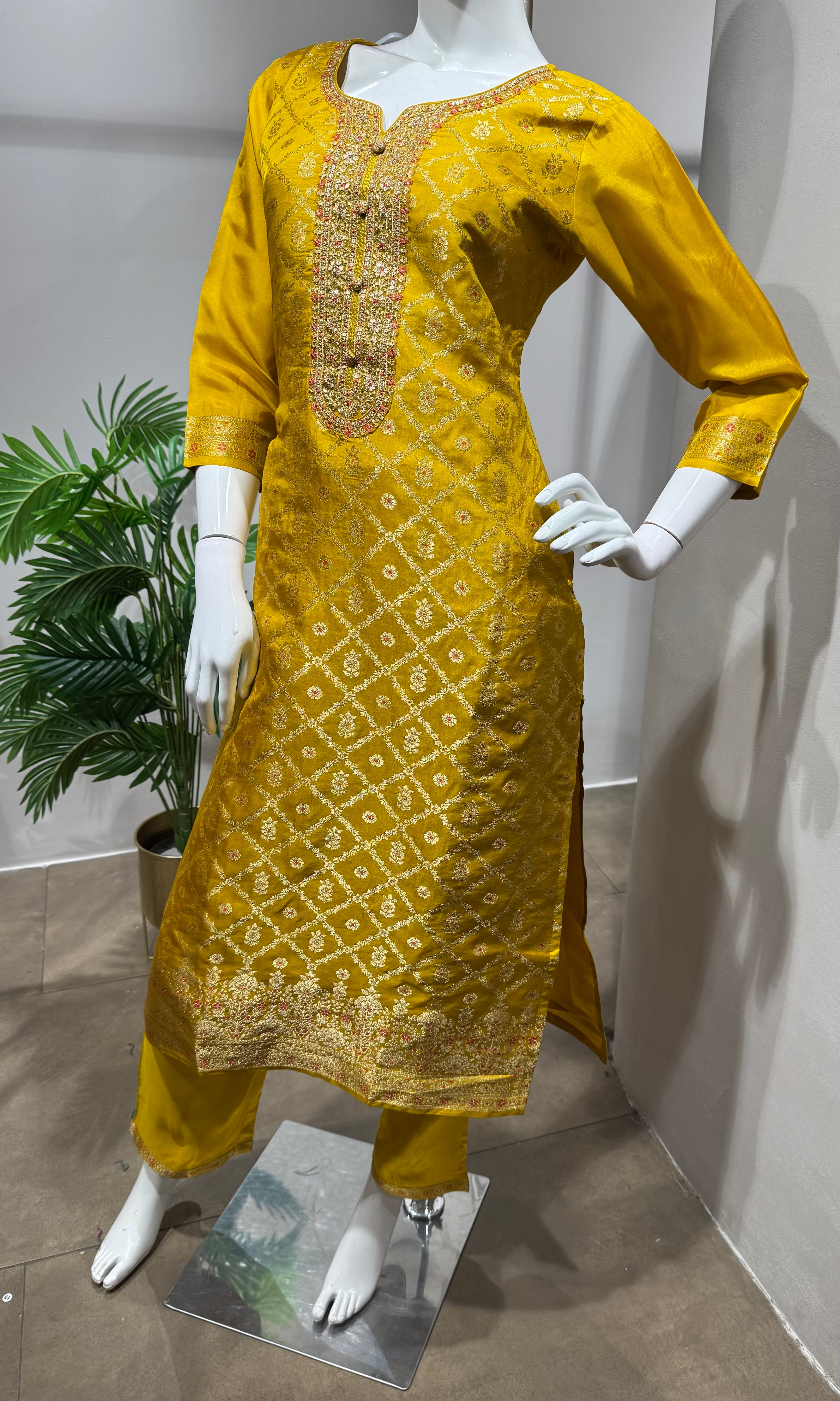 Yellow banarasi Silk KURTA set