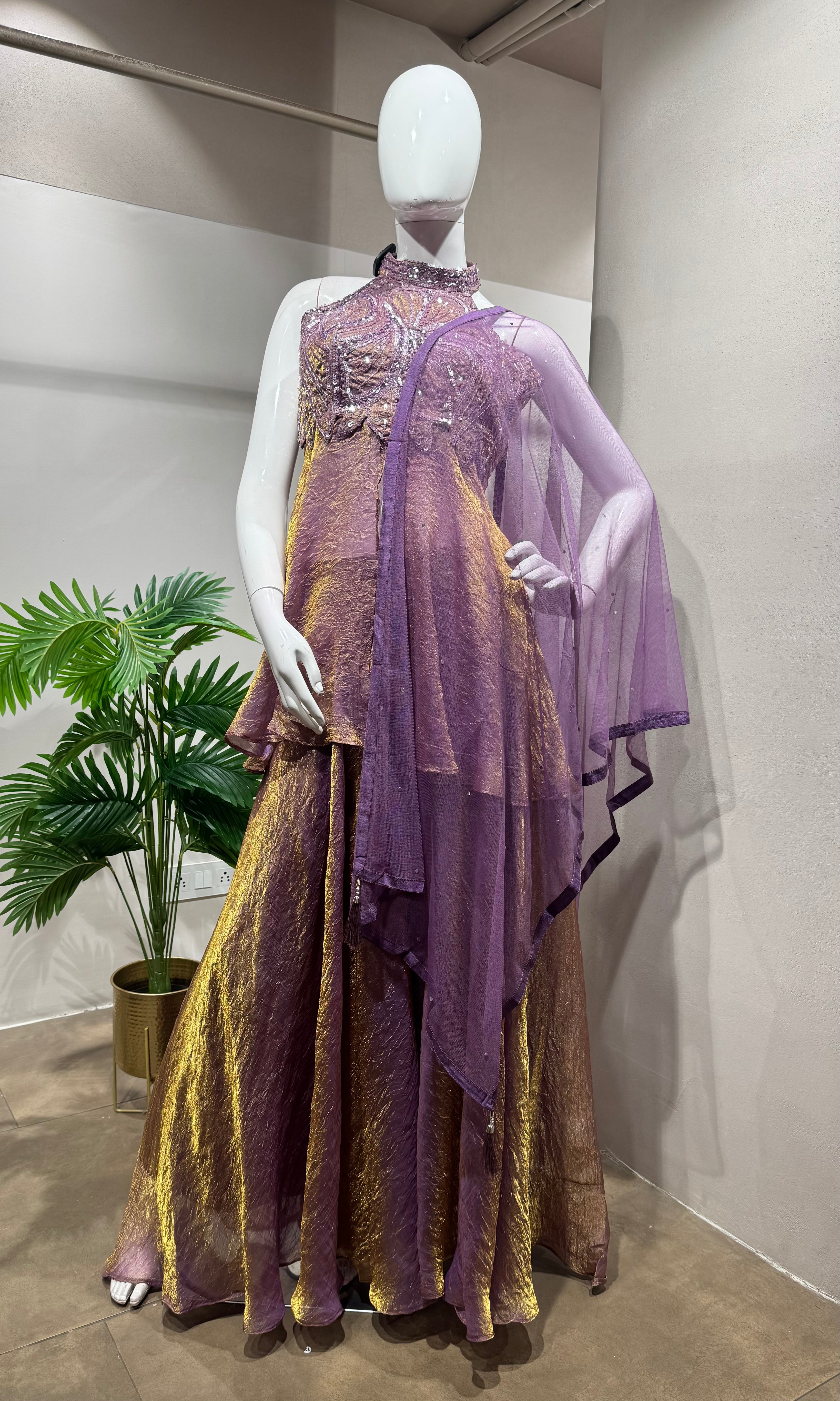 Light Purple Tissue Embroidered palazzo set