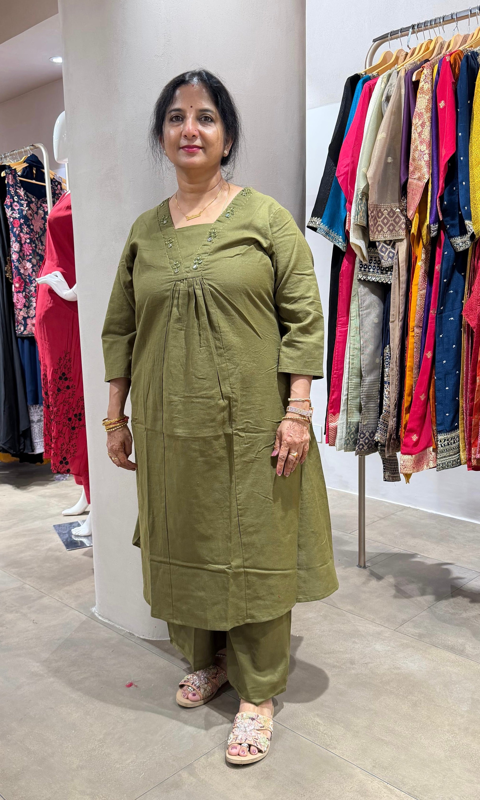 Mehandi green KURTI WITH BOTTOM