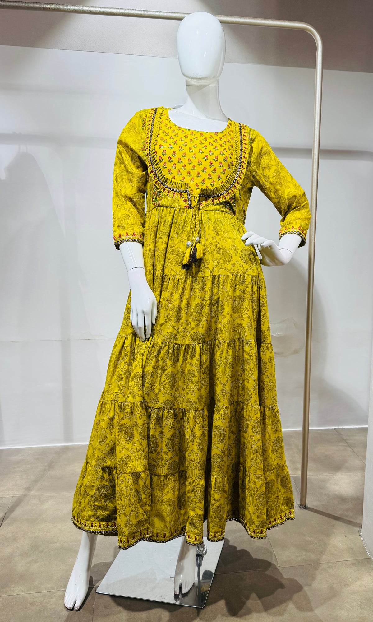 Green printed long frock