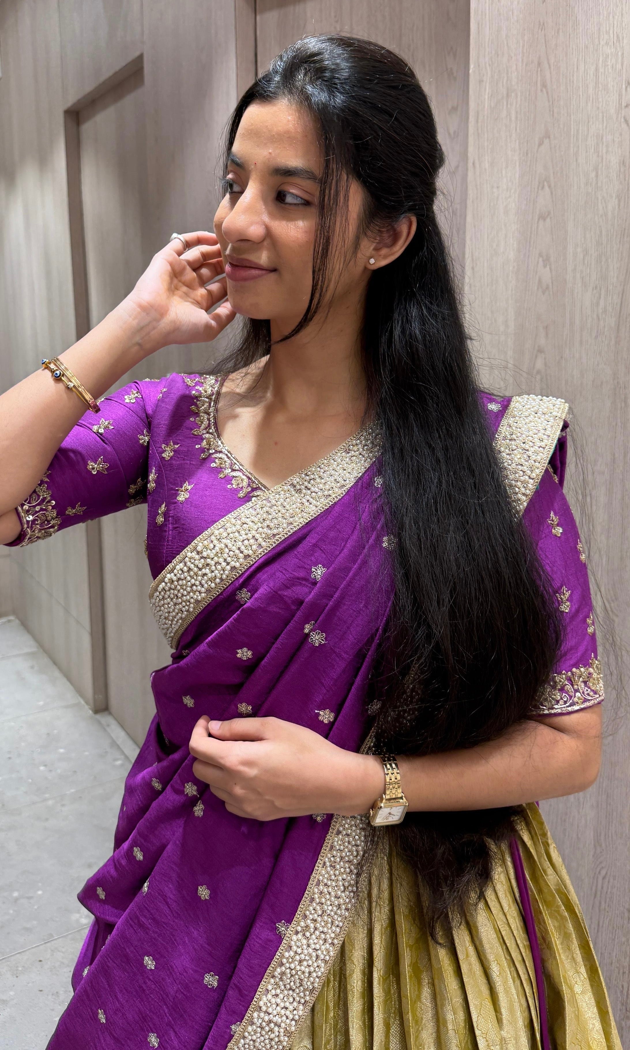 PURPLE Gold kanchi pattu Lehenga