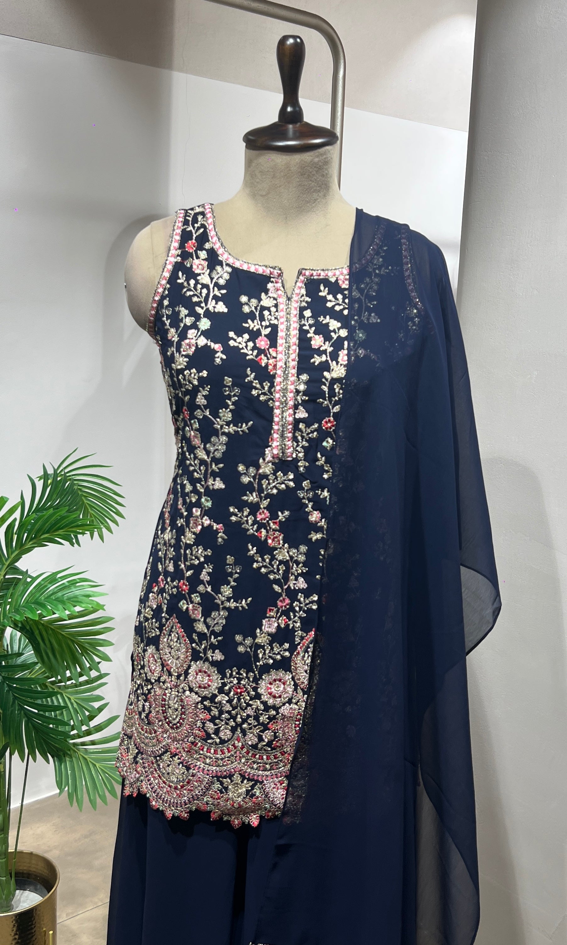 Black Faux Georgette Embroidery Sharara Suit
