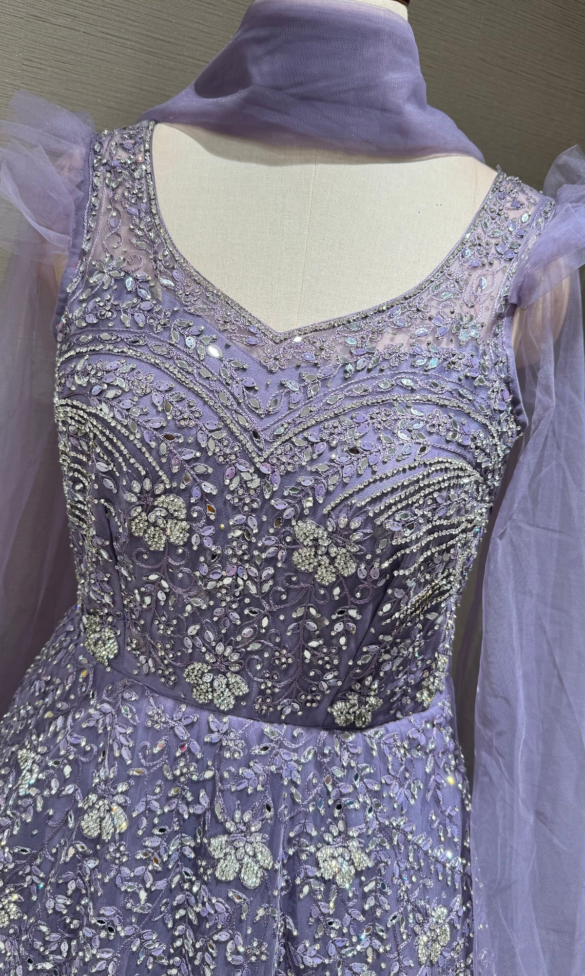 Light Purple Floral Gown with Silver Embellishments