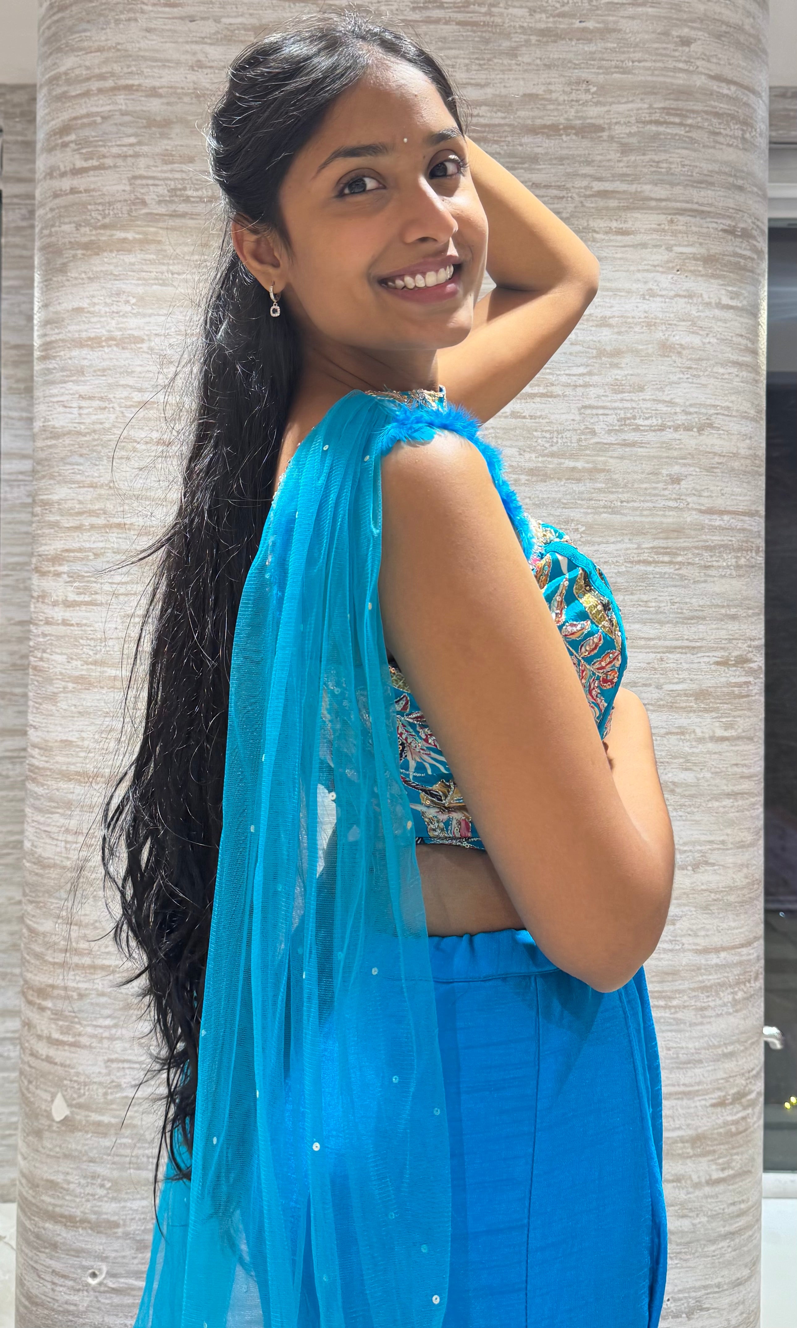 Blue embroidered corset blouse lehenga