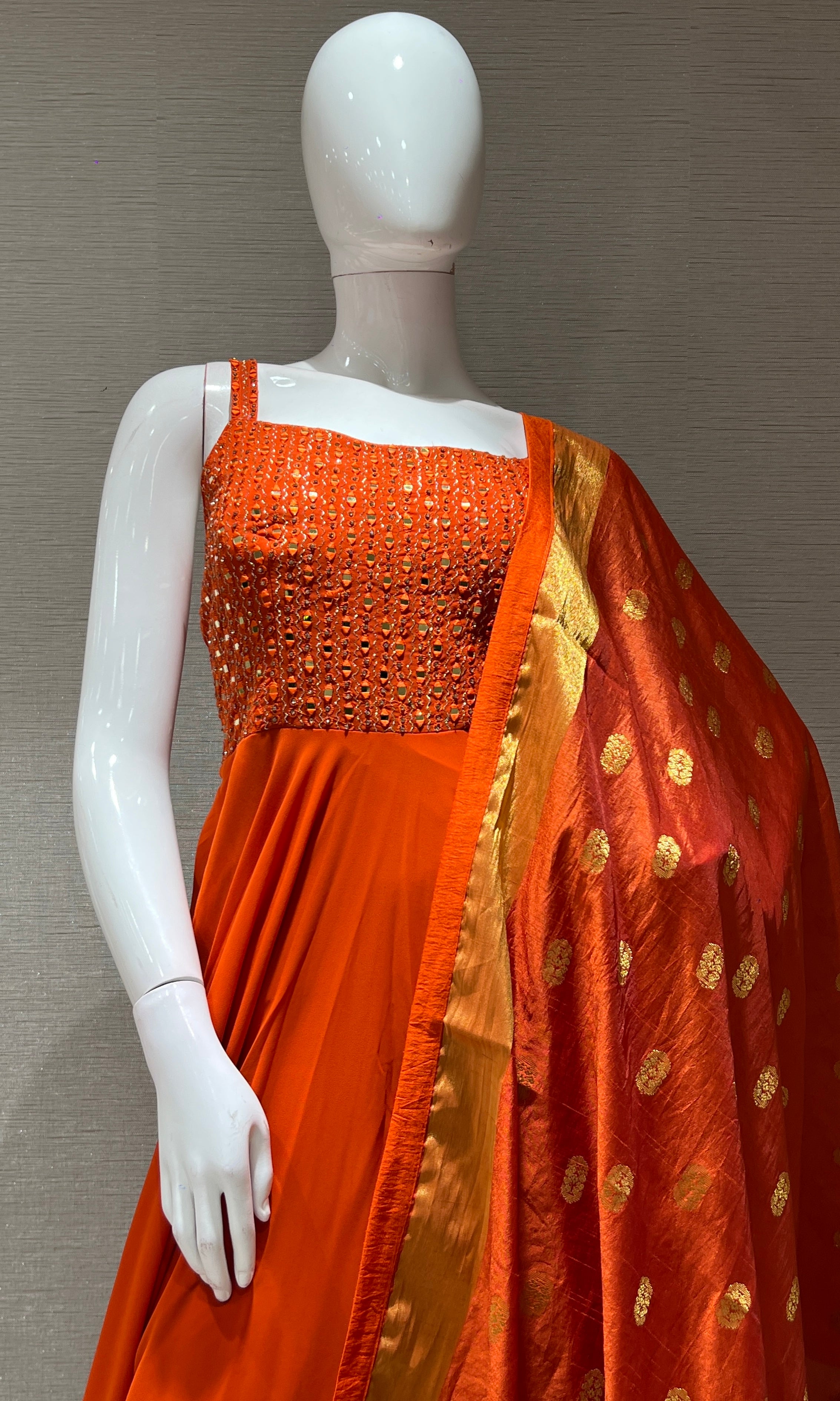 Orange EMBELLISHED ANARKALI LONG DRESS
