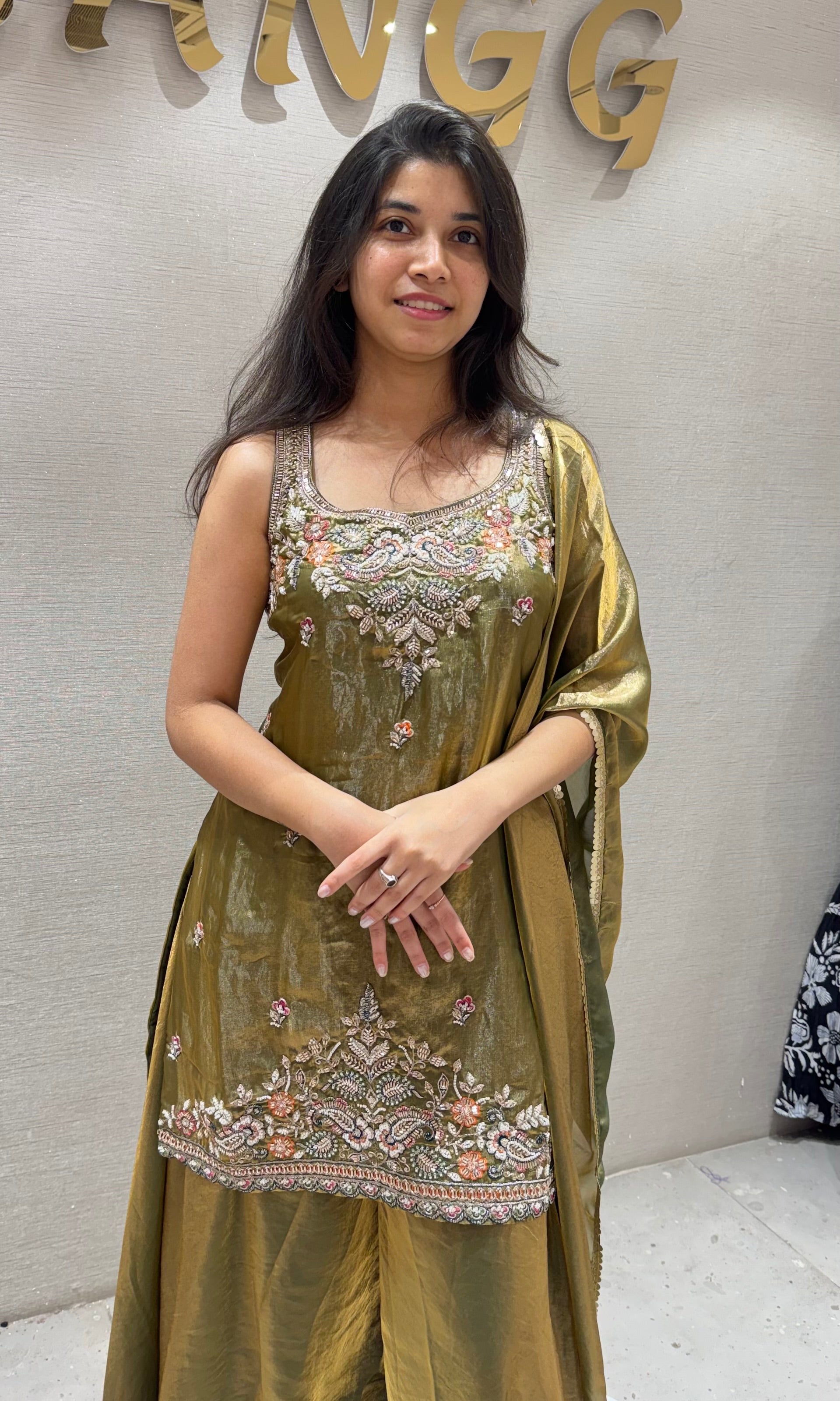 Mehandi green embroidered sharara set