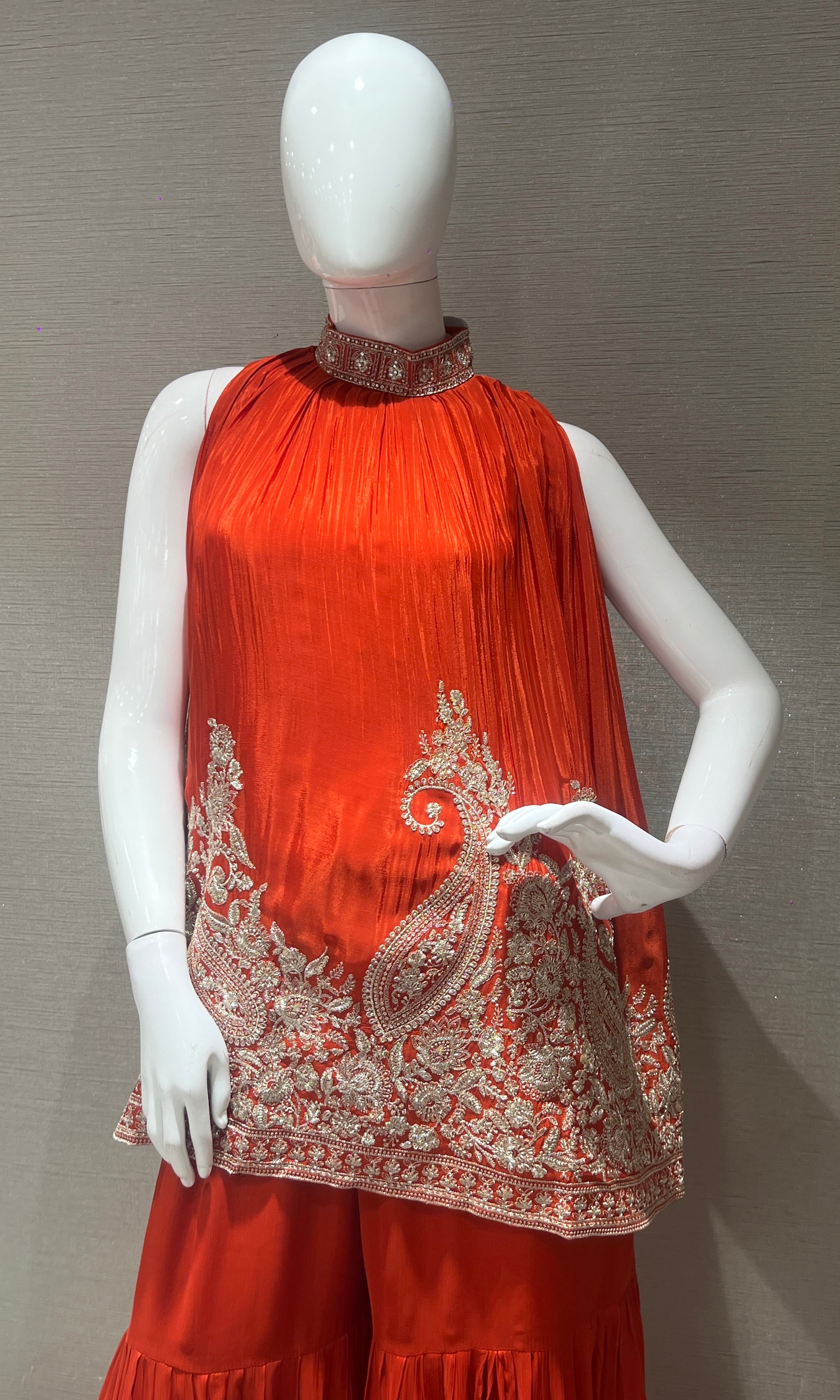 Orange SHARARA WITH HALTER NECK TOP