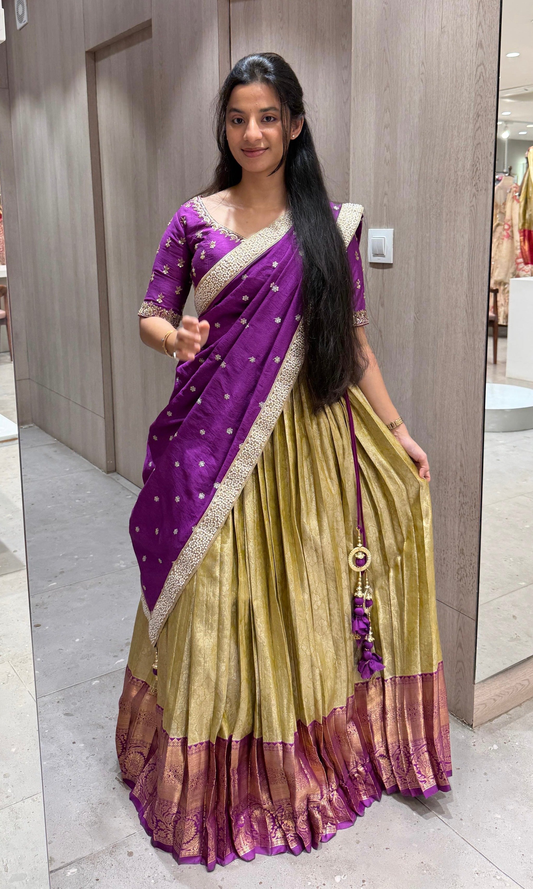 PURPLE Gold kanchi pattu Lehenga