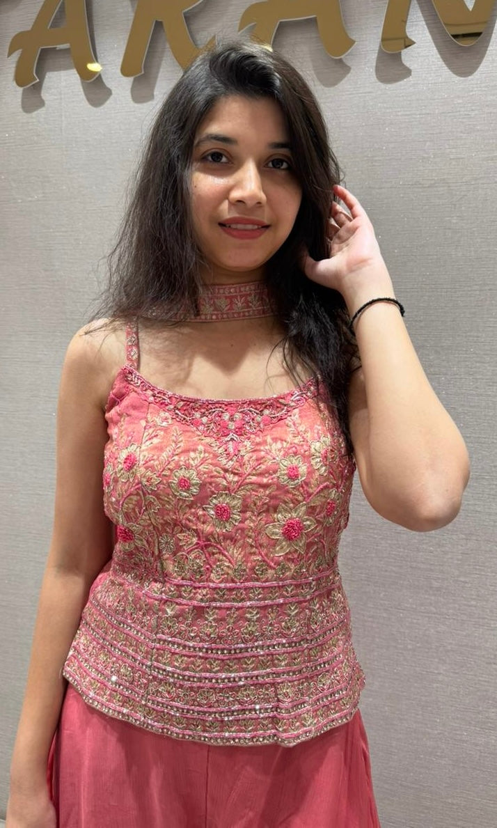 Blush PINK Bloom Embroidered Palazzo Set