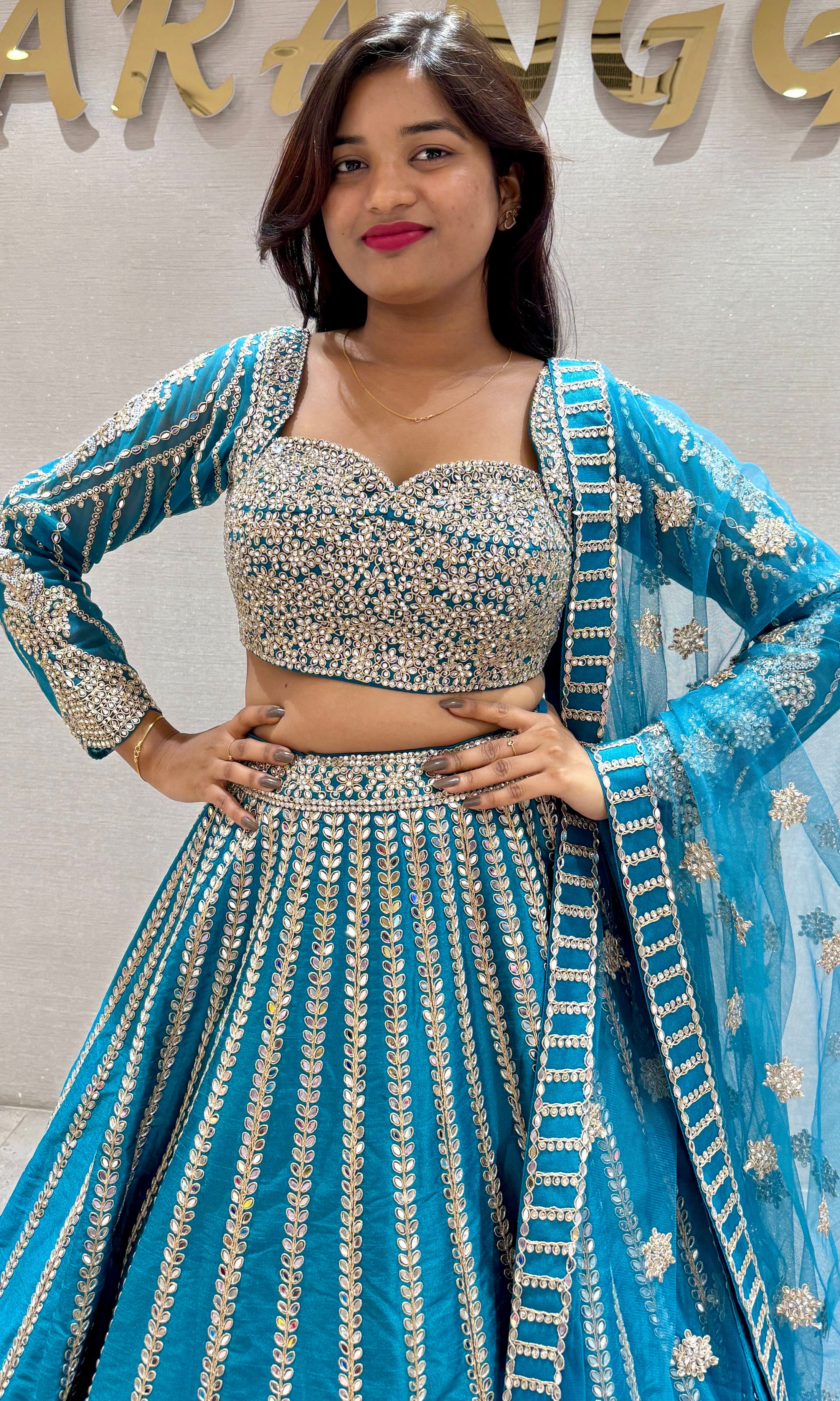Peacock Blue Sequined Embroidered Lehenga