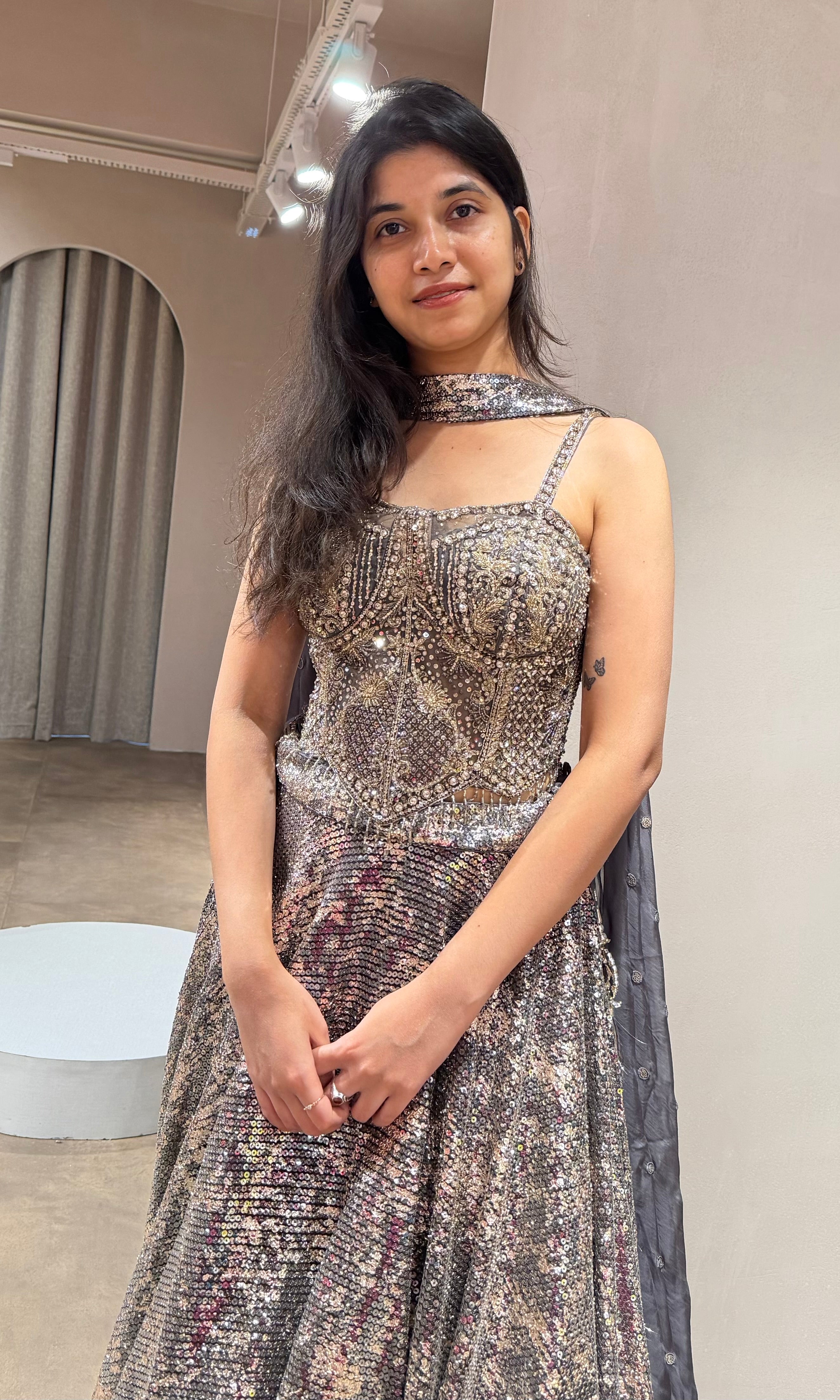 Grey LEHENGA WITH CORSET BLOUSE