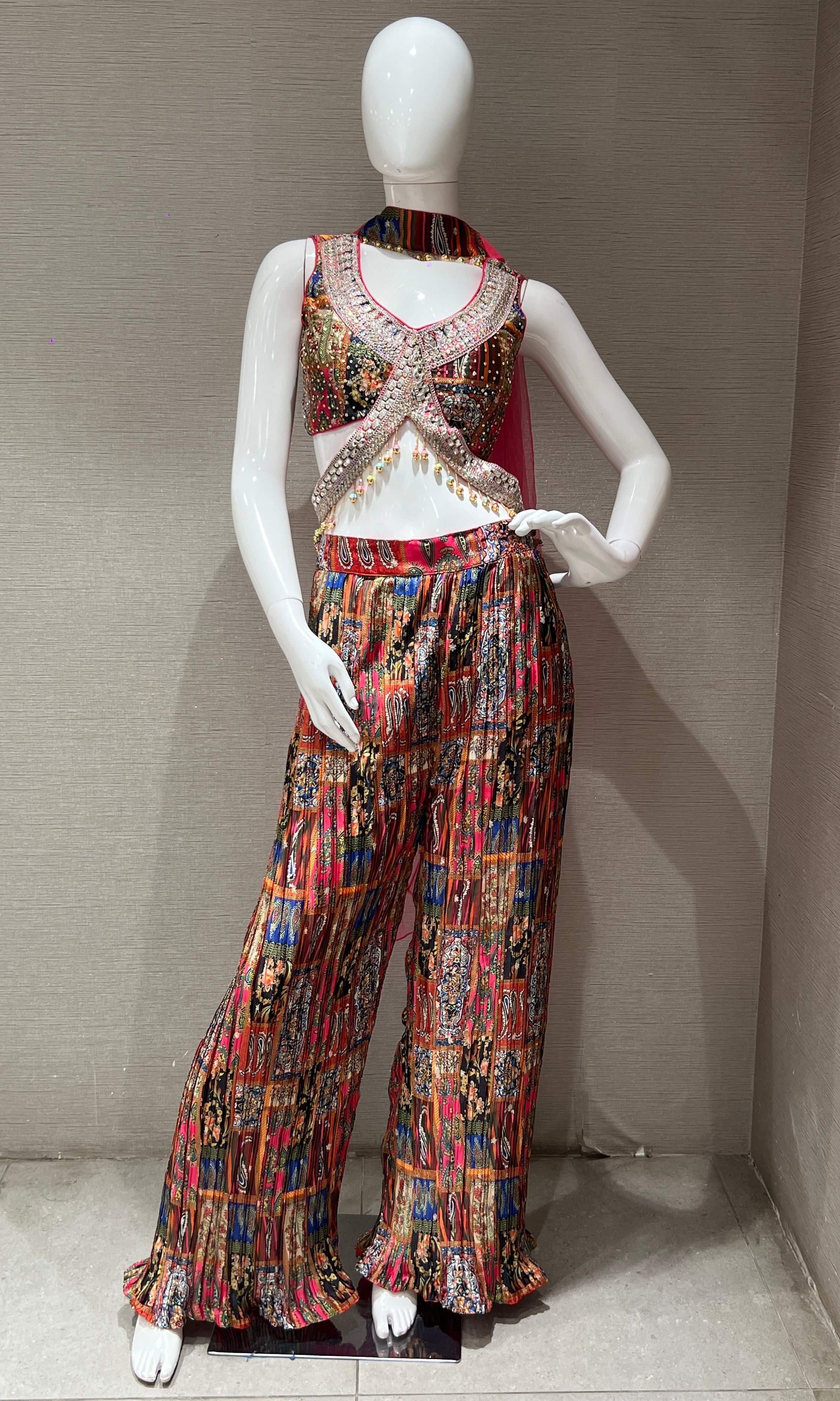 Multicolor Print Palazzo with Embellished Top