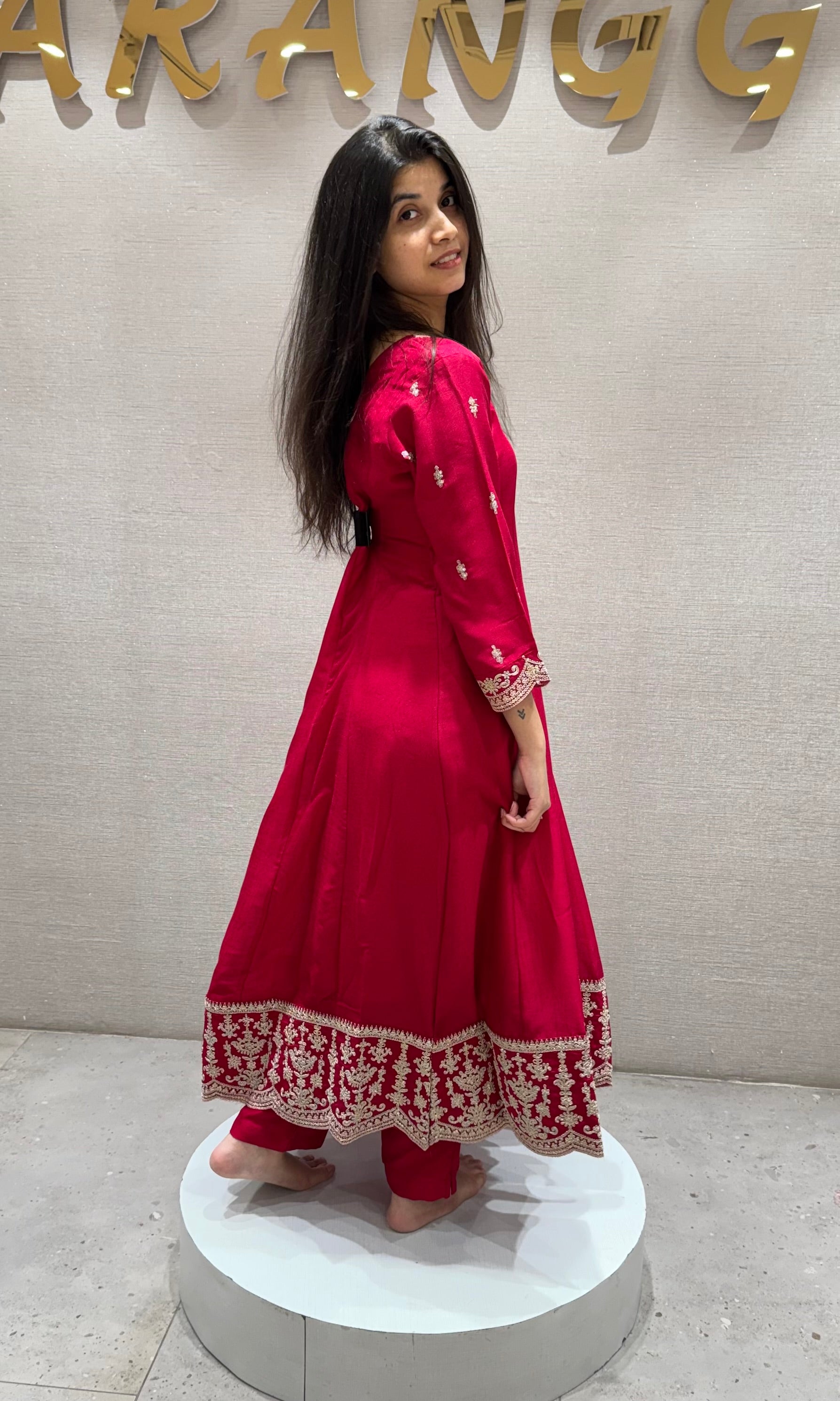 RANI PINK Embroidered Silk ANARKALI Set