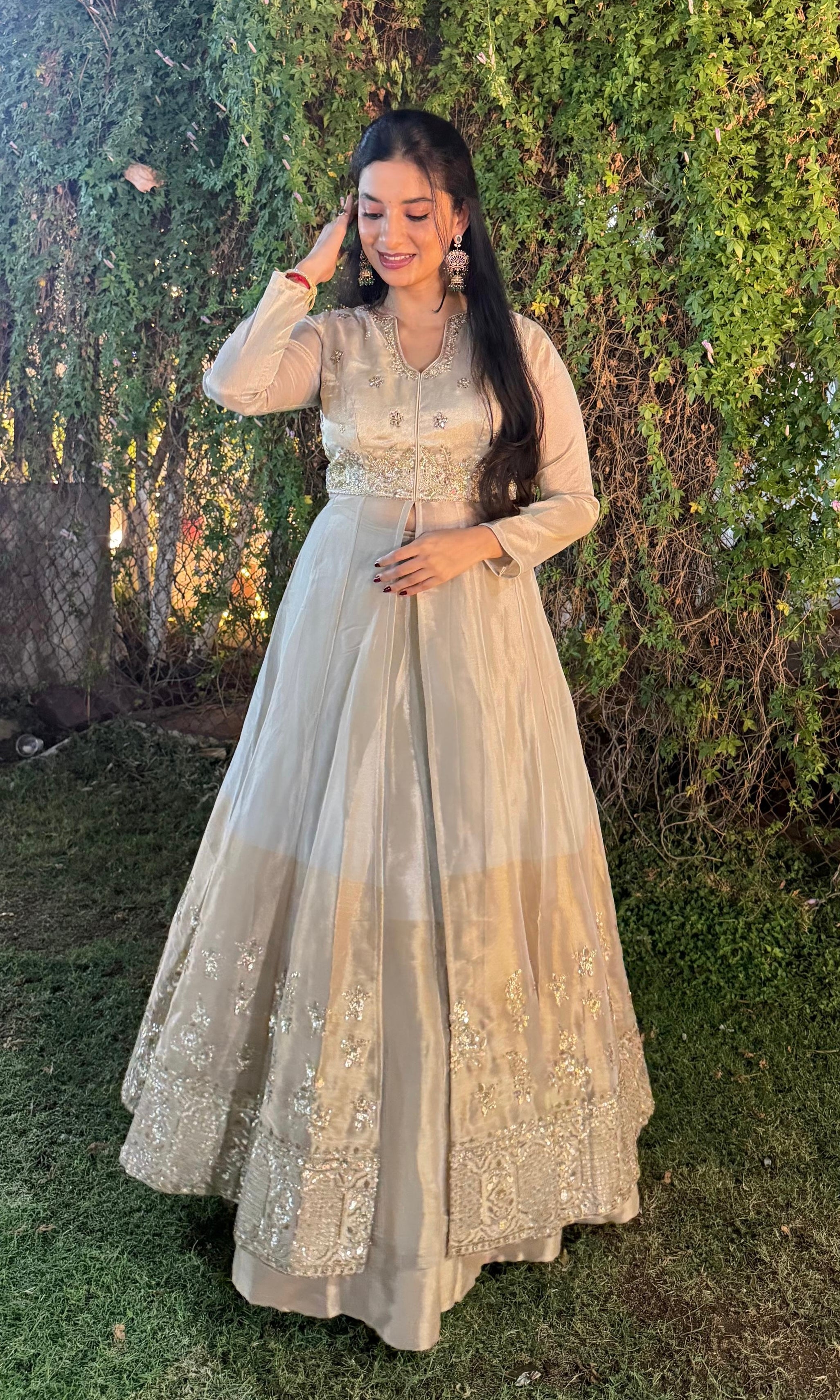Half white FRONT SLIT EMBELLISHED ANARKALI
