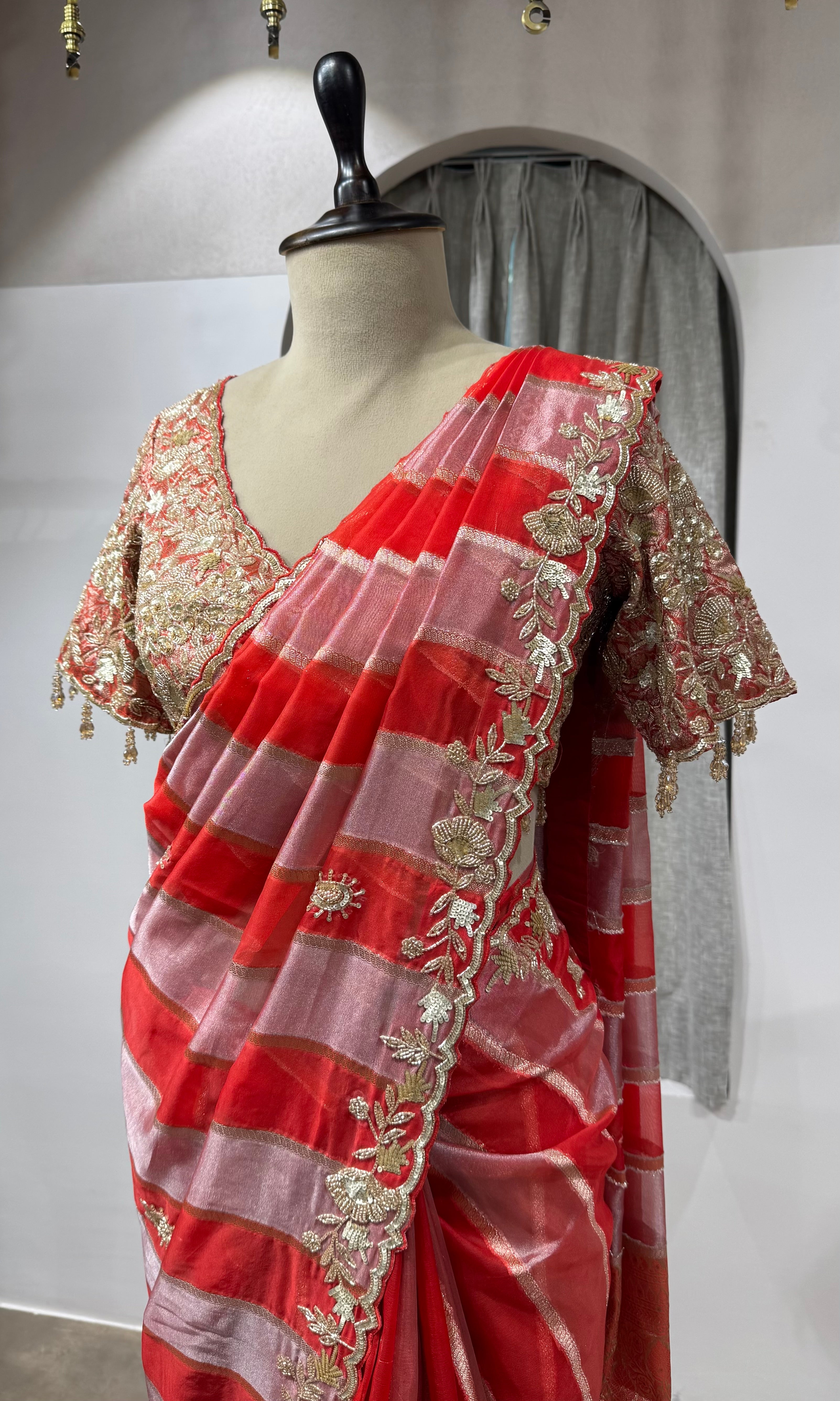RED Embellished Silk Leheriya Saree